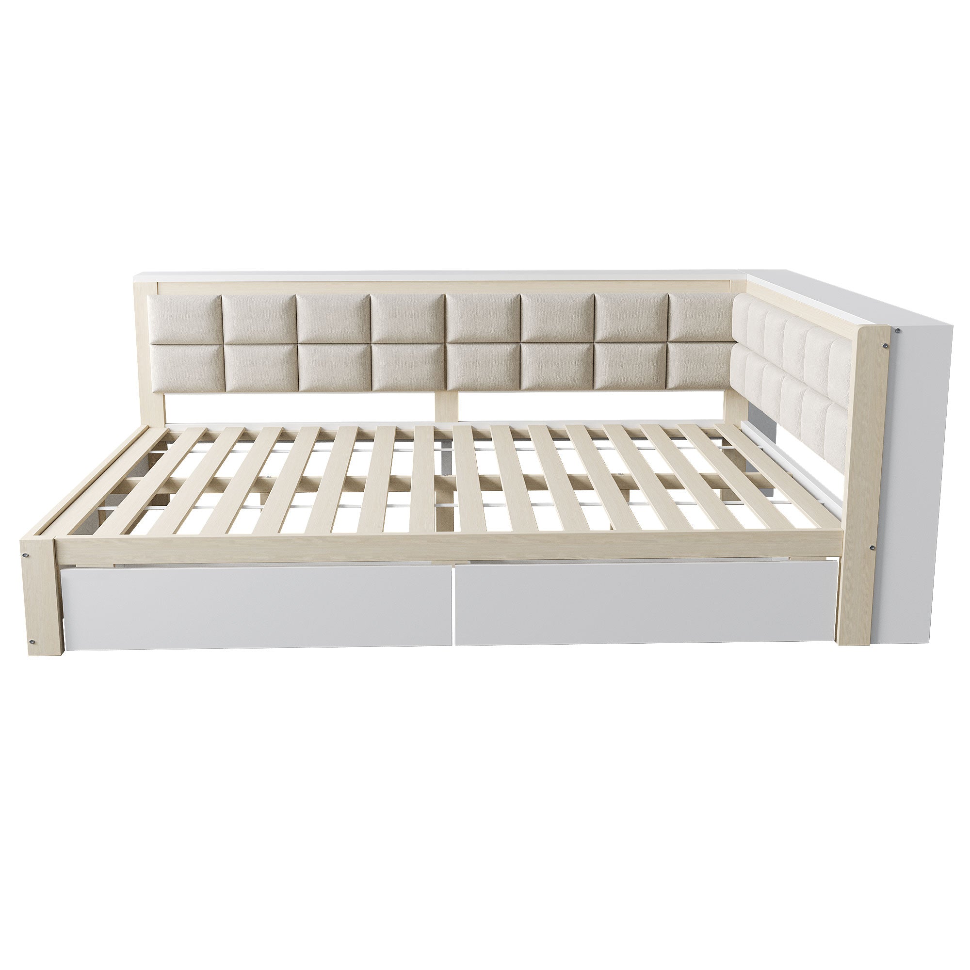 Logidon slaapbank 140x200 met rugleuning en opbergruimte naturel hout
