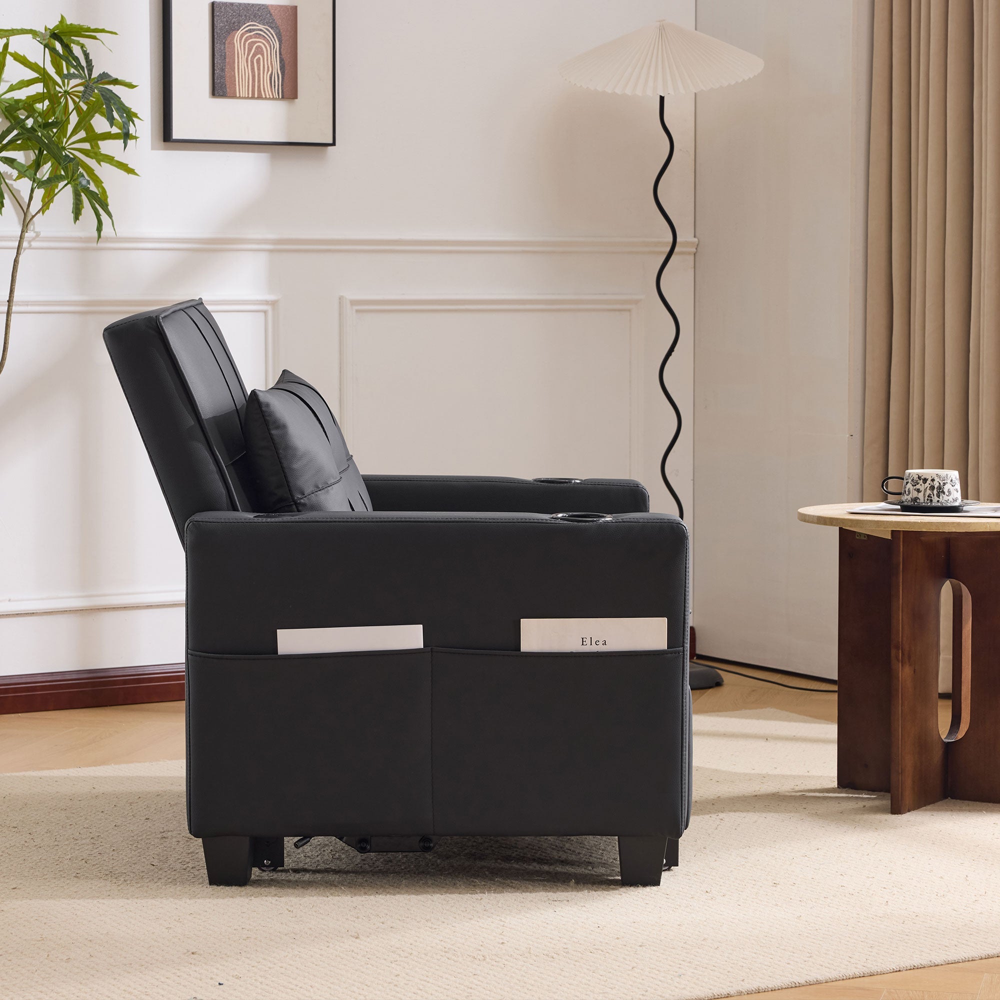 Logidon 3-in-1 uitschuifbare slaapbank, fauteuil, zwarte USB-bekerhouder
