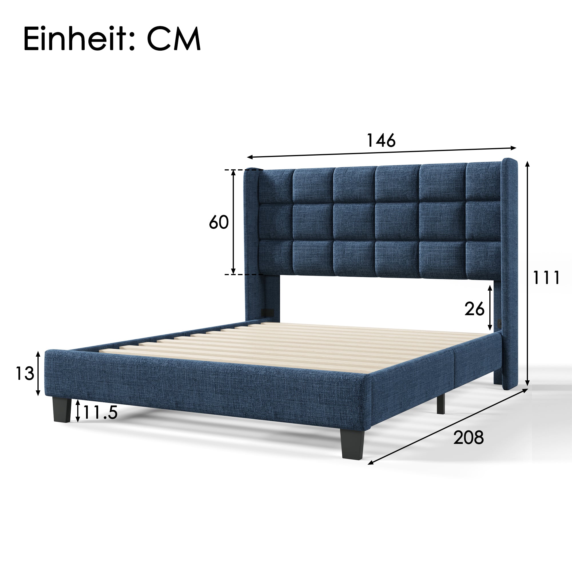 Logidon gestoffeerd bed 140x200 cm blauw linnen gecapitonneerd hoofdeinde