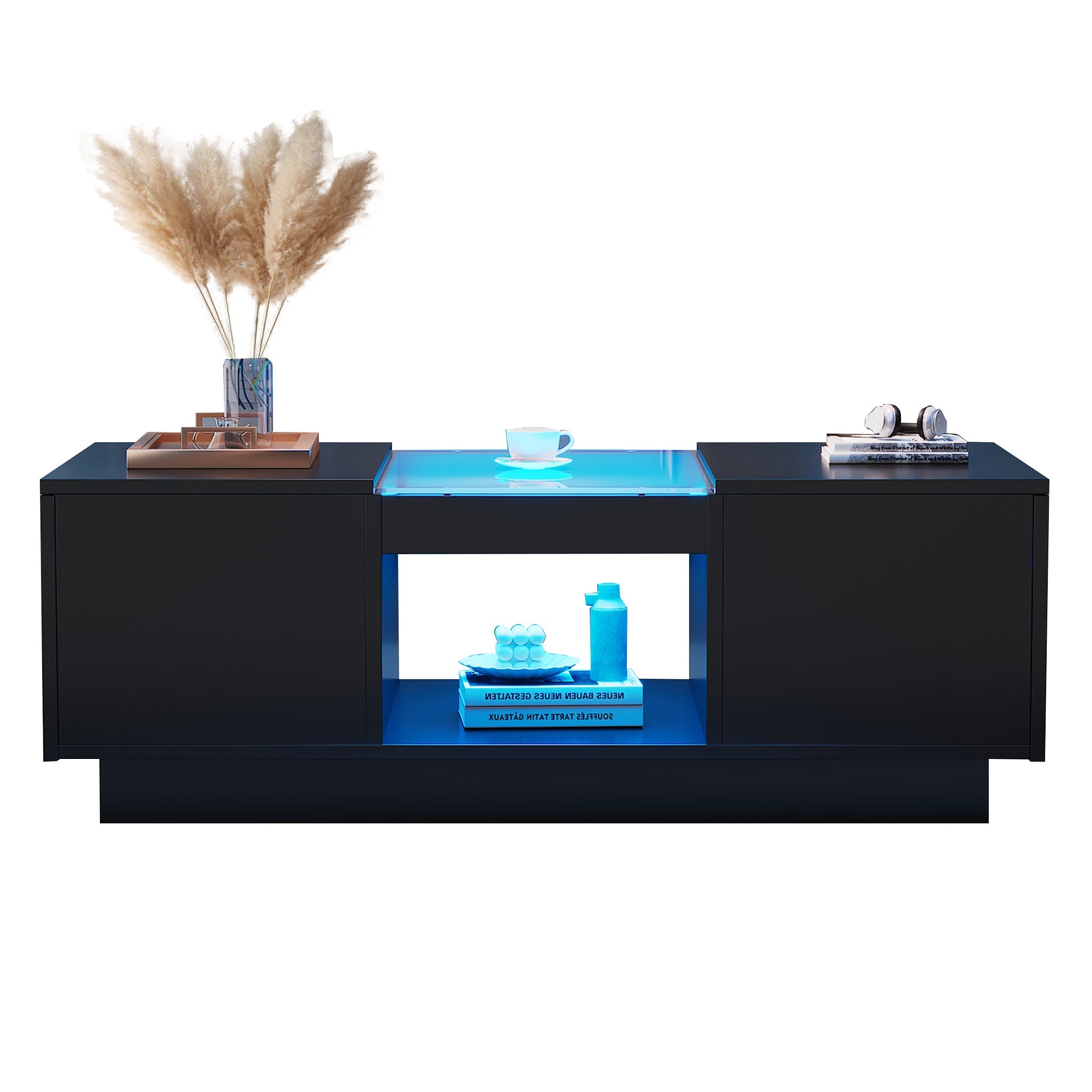 Logidon Zwarte salontafel 100x50x35,5 cm glaspanelen LED