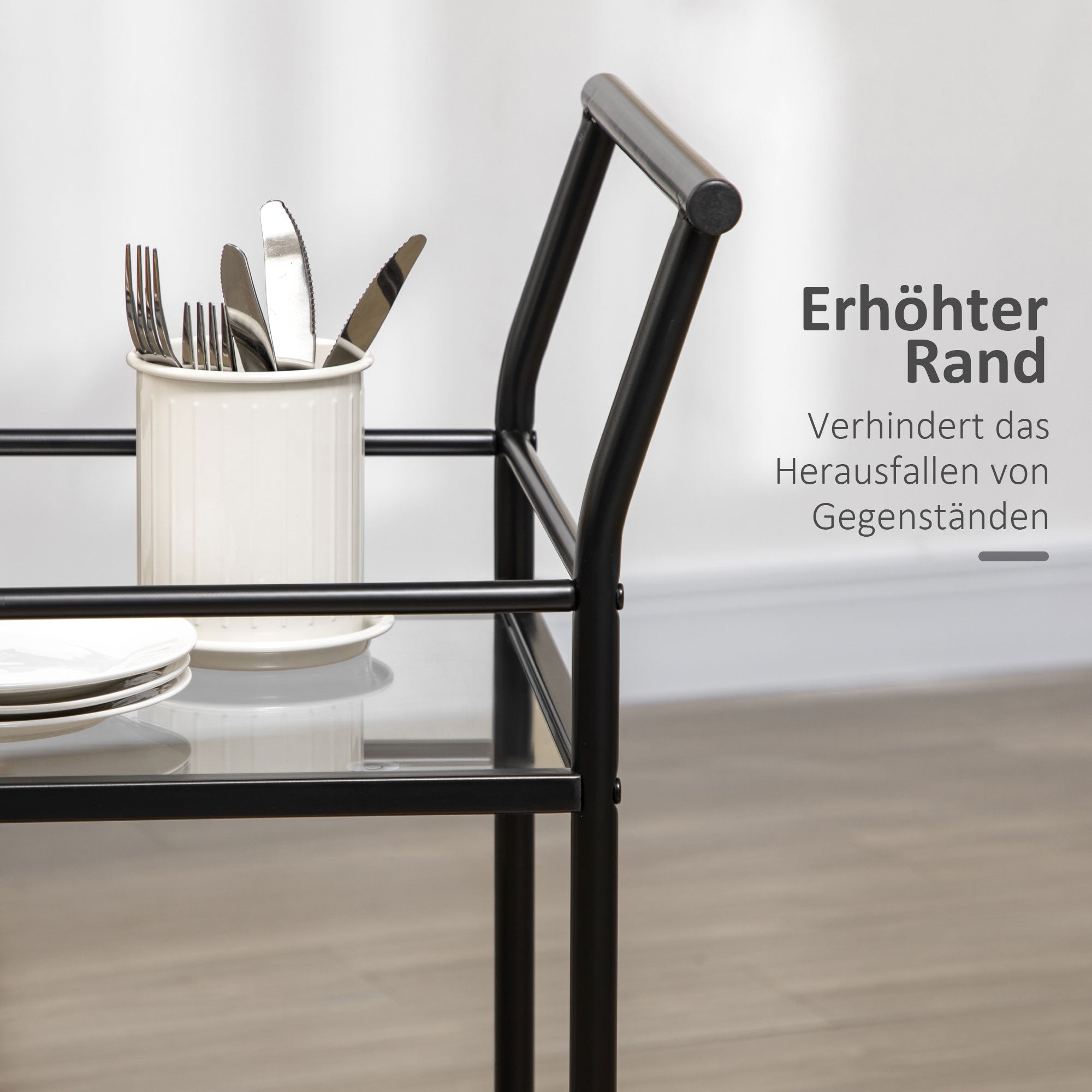 Logidon keukentrolley serveerwagen met glazen planken zwart 75x40x80 cm