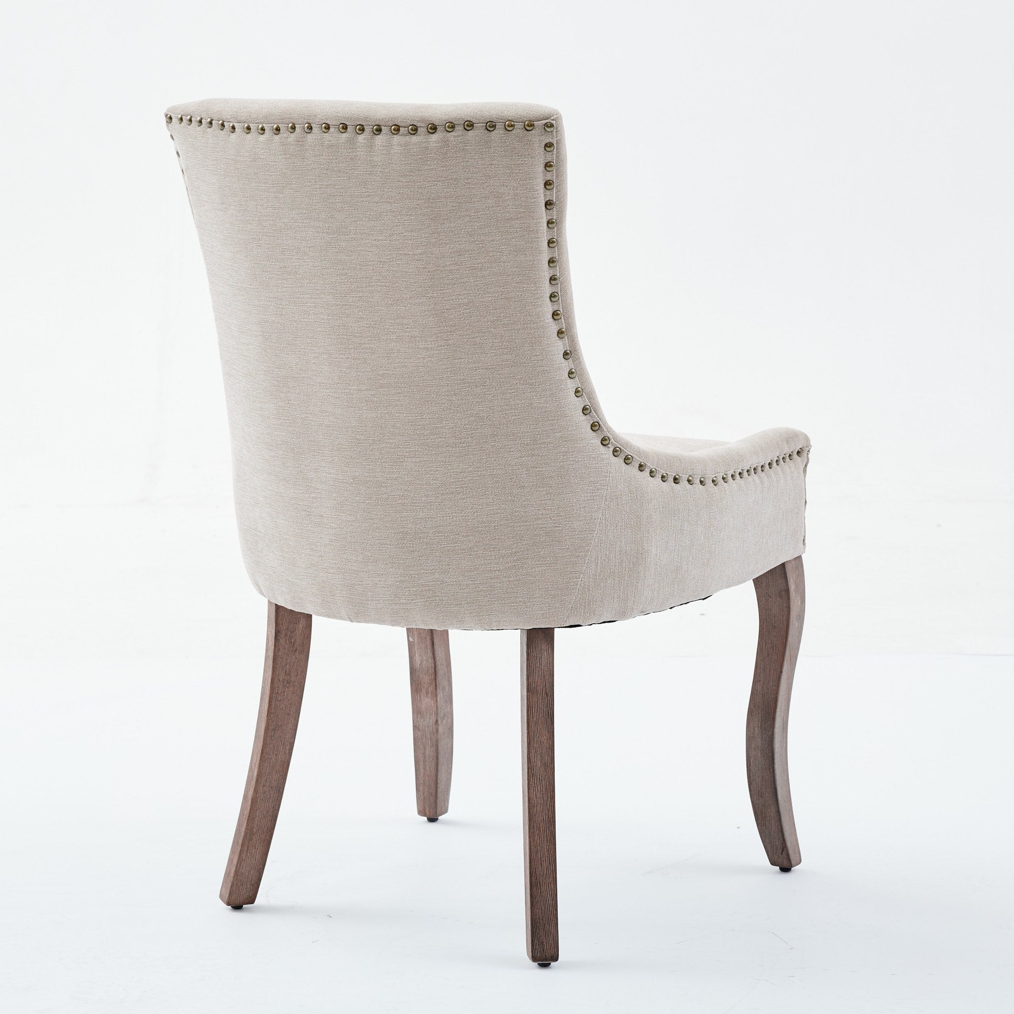 Logidon Ultra Side Dining Chair Beige Set Of 2 Bronze Nail Studs