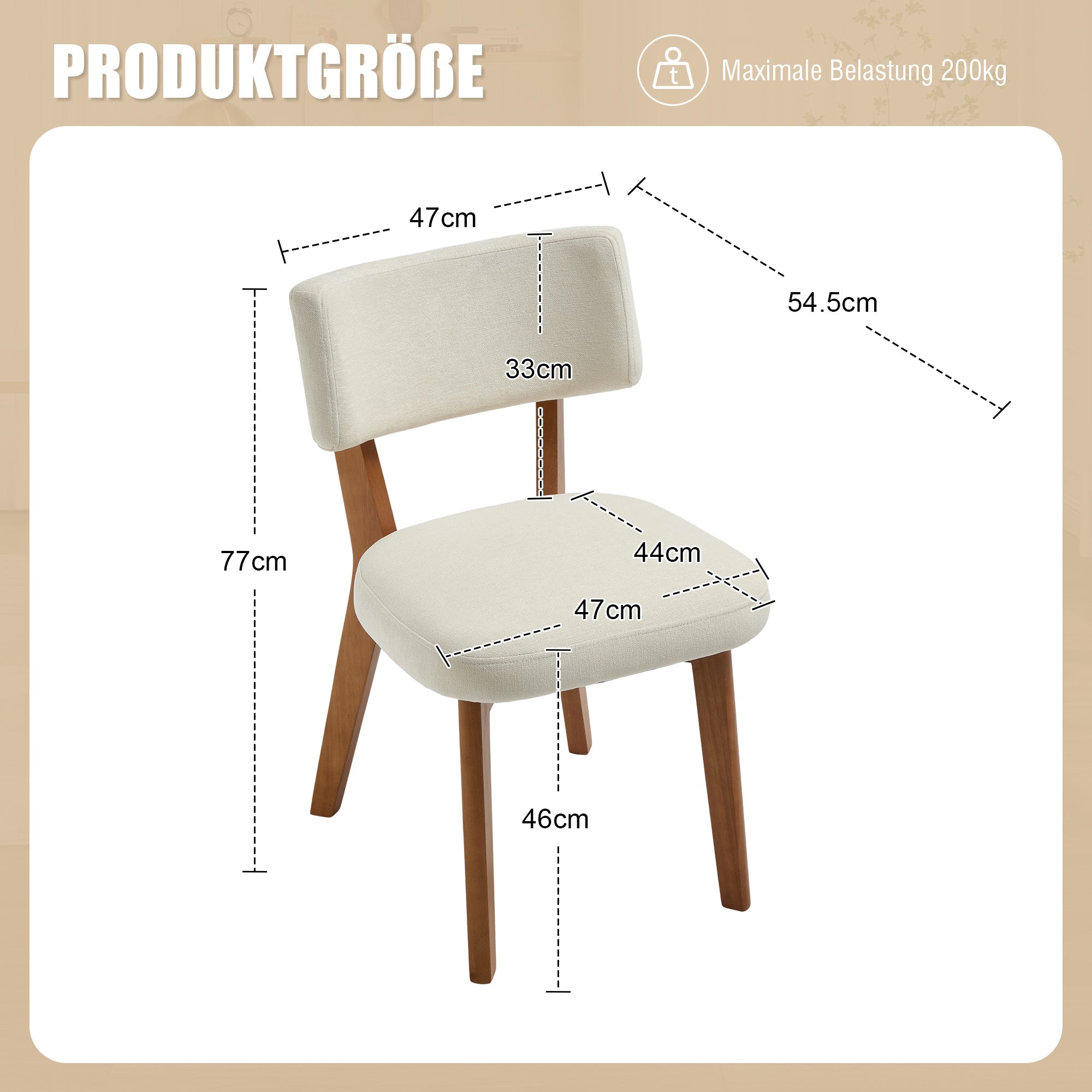 Logidon Set van 2 eetkamerstoelen Modern Retro met massief houten poten Beige