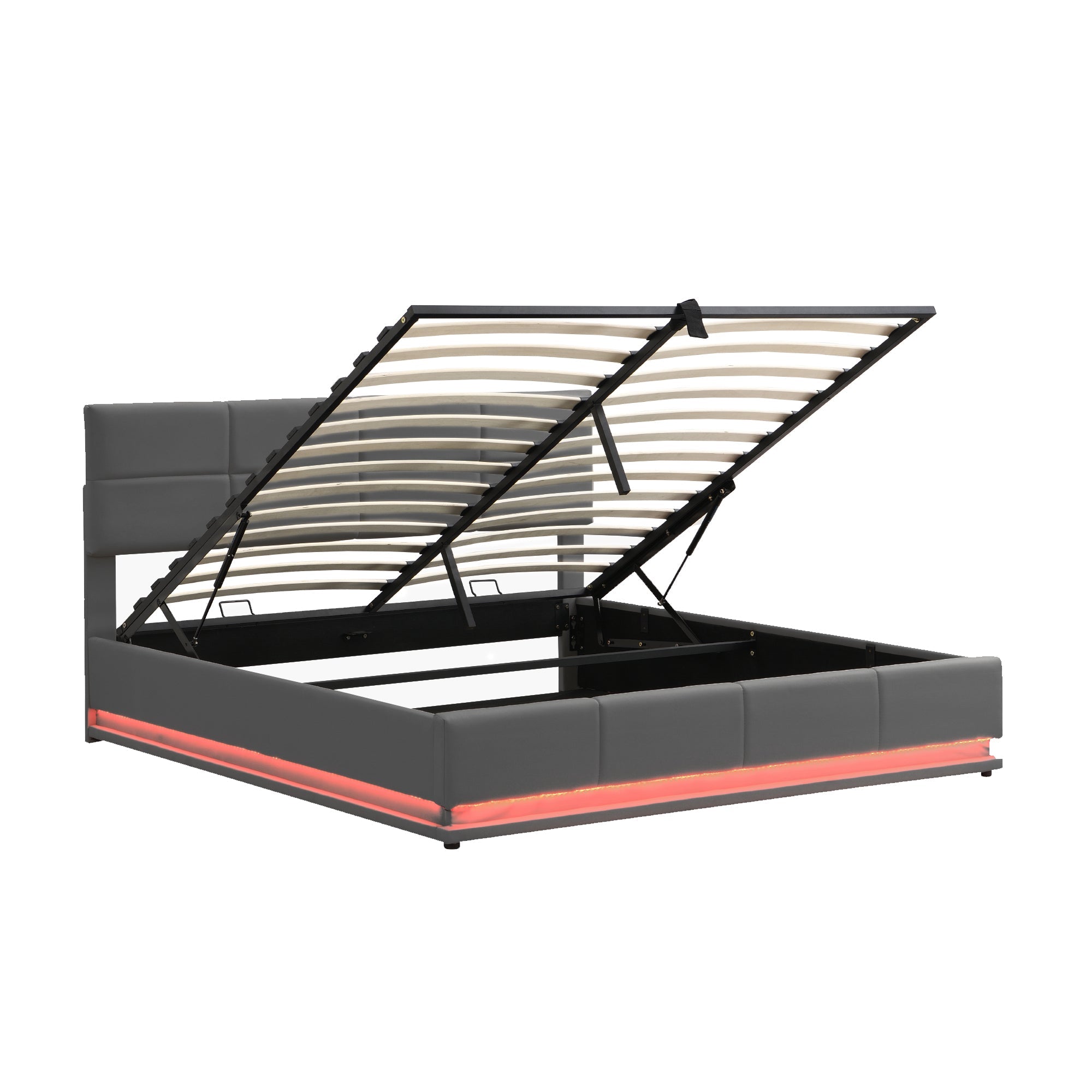 Logidon gestoffeerd bed 180x200 grijs met LED lichtstrip opbergruimte
