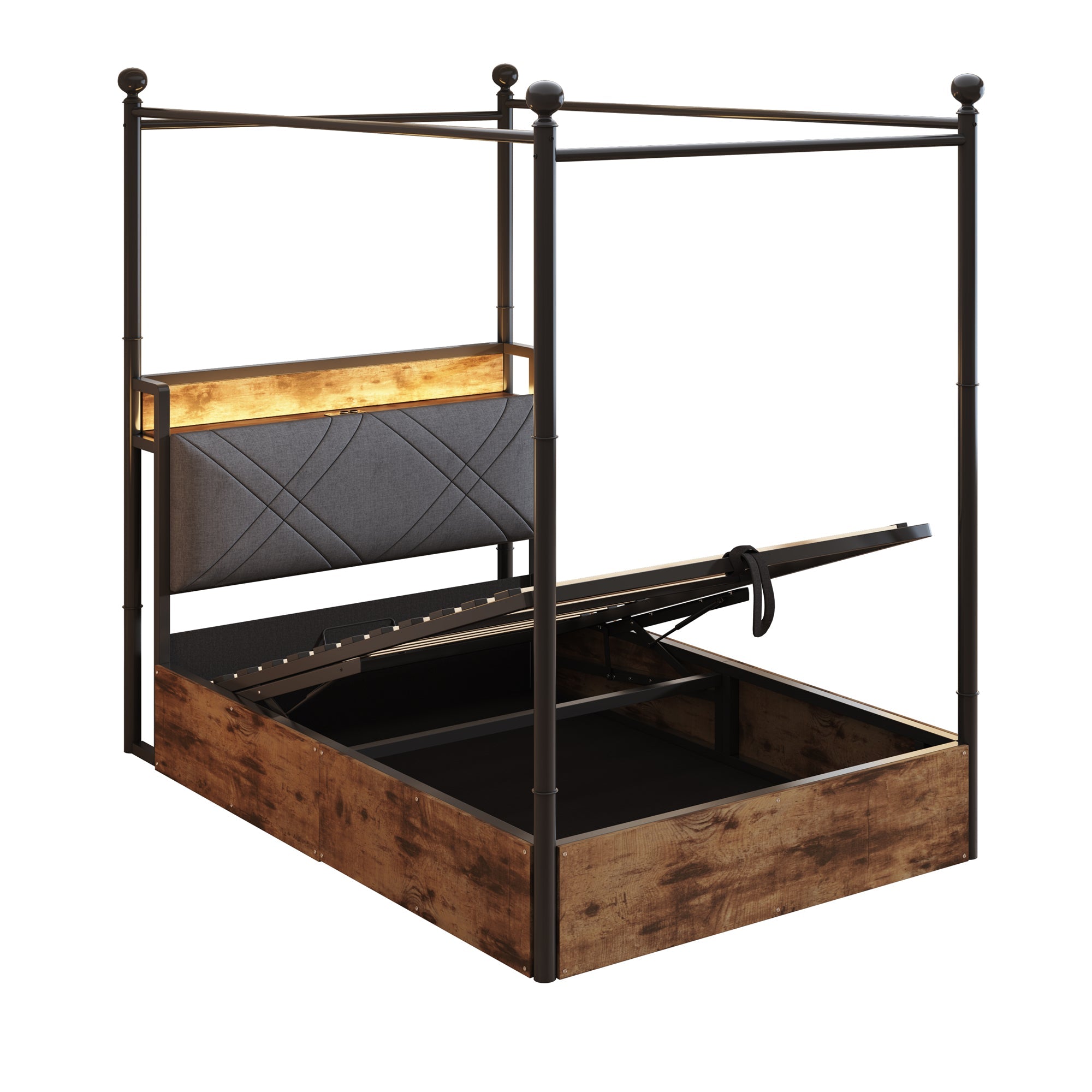 Logidon hemelbed 90x190 zwart met opbergruimte hydraulisch LED USB-C