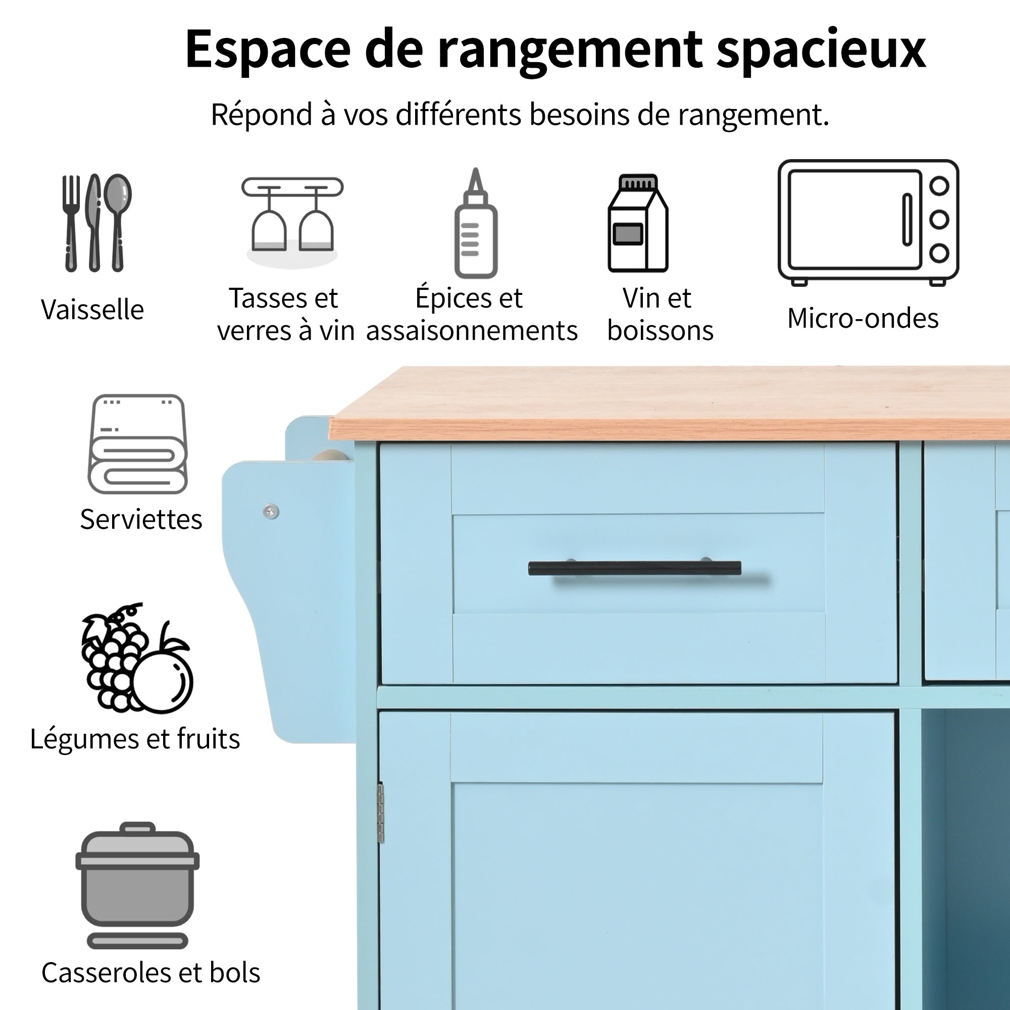 Logidon Eetwagen Blauw Massief Houten Werkblad Opvouwbaar 139x46x91,5 cm