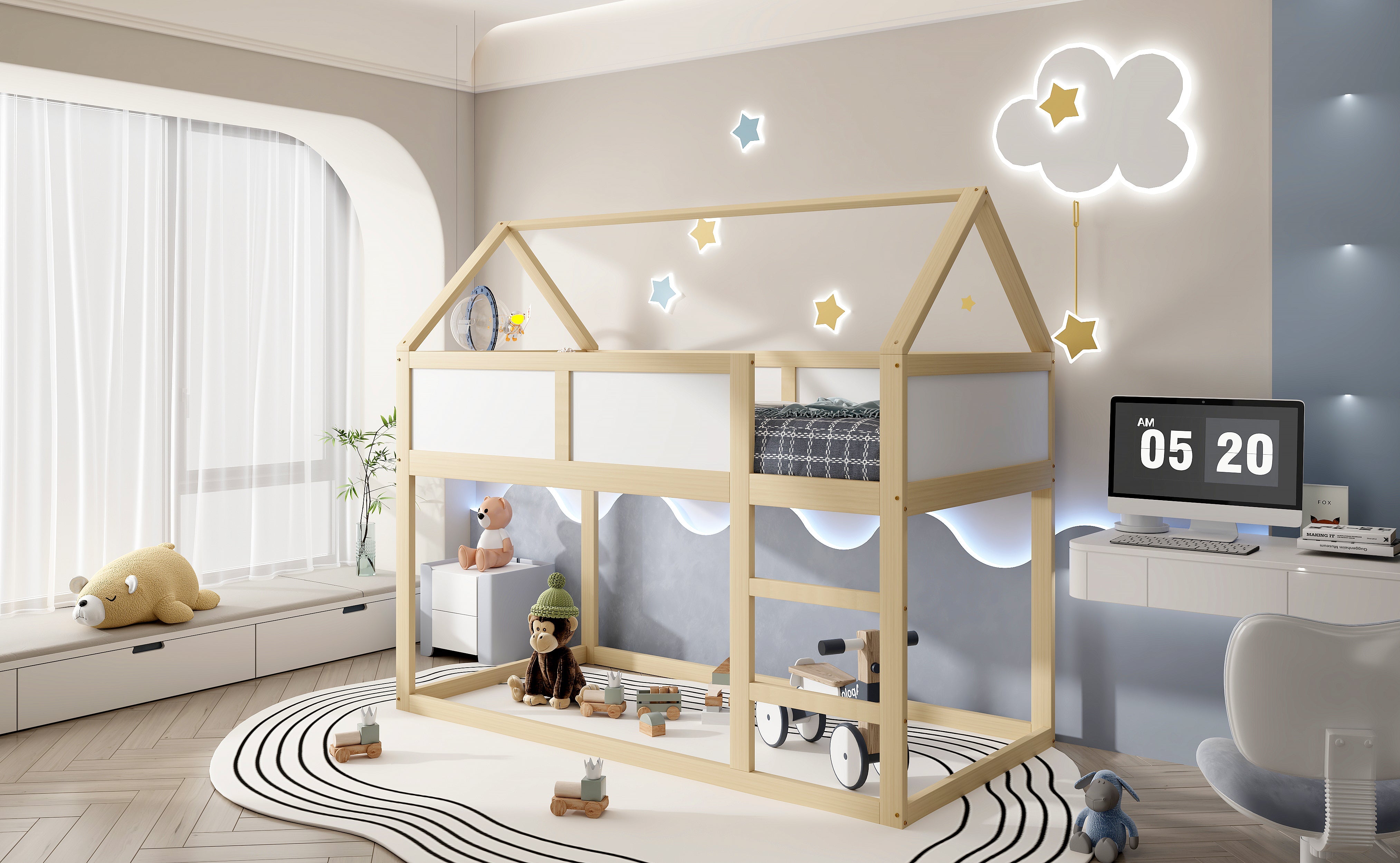 Logidon stapelbed kinderbed 90x200 cm lage hoogslaper met trap beige