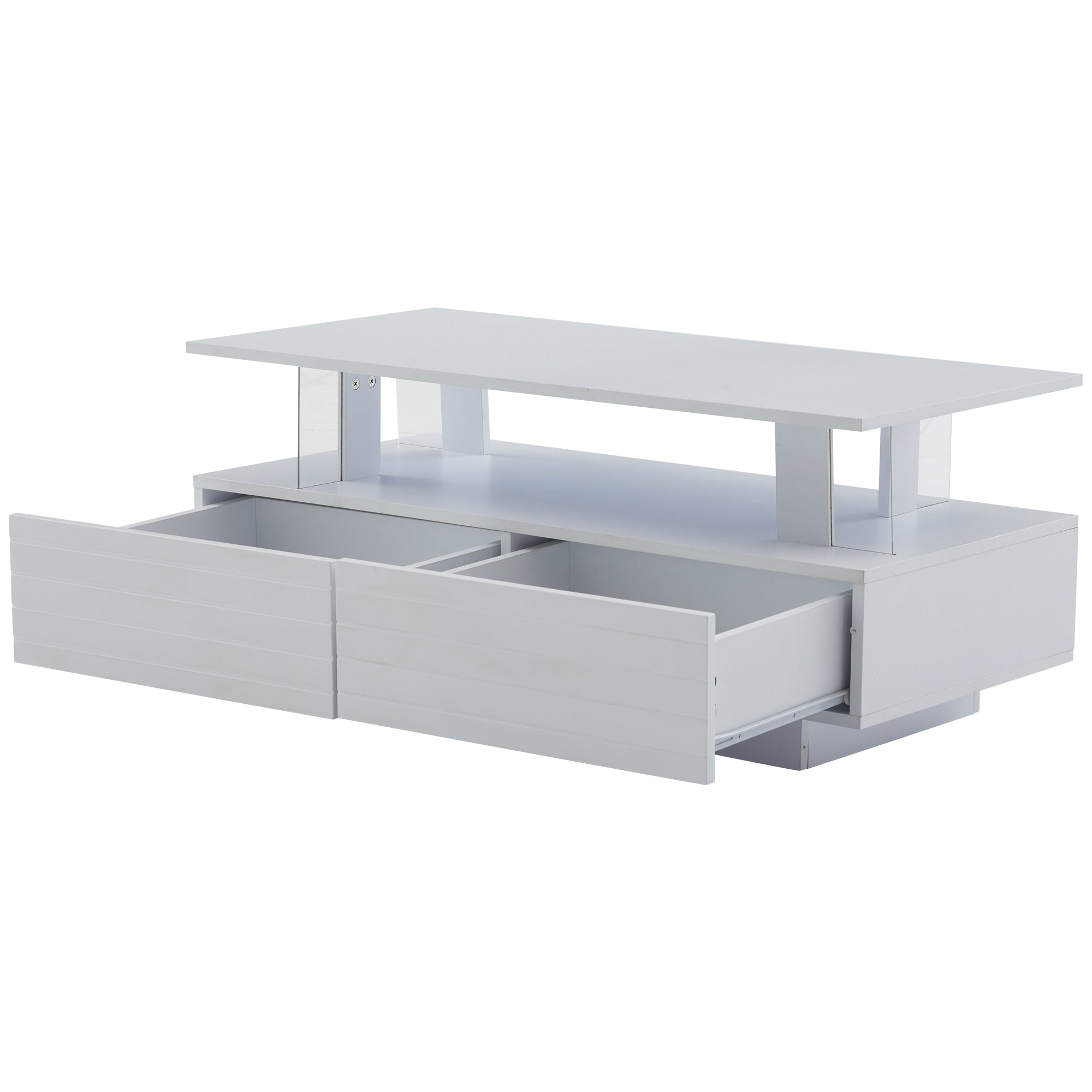 Logidon Witte LED Salontafel met Opbergruimte Bluetooth App Bediening 100x50x42 Cm