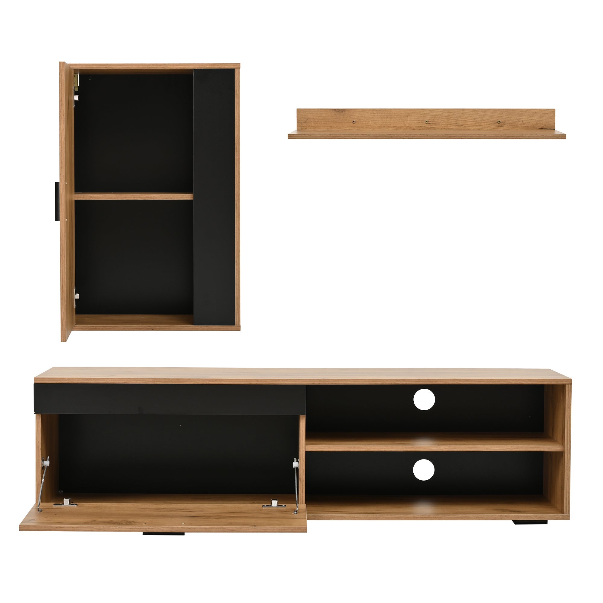 Logidon TV wandmeubelset 140 cm driedelig hout zwart