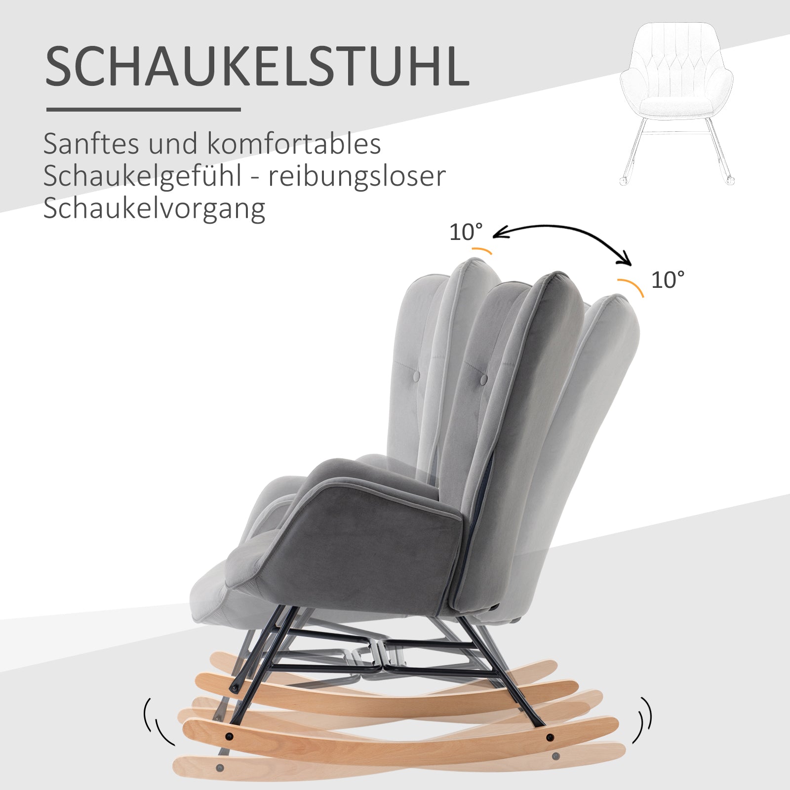 Logidon Schommelstoel Donkergrijs Fluweelachtig Polyester Stalen Frame