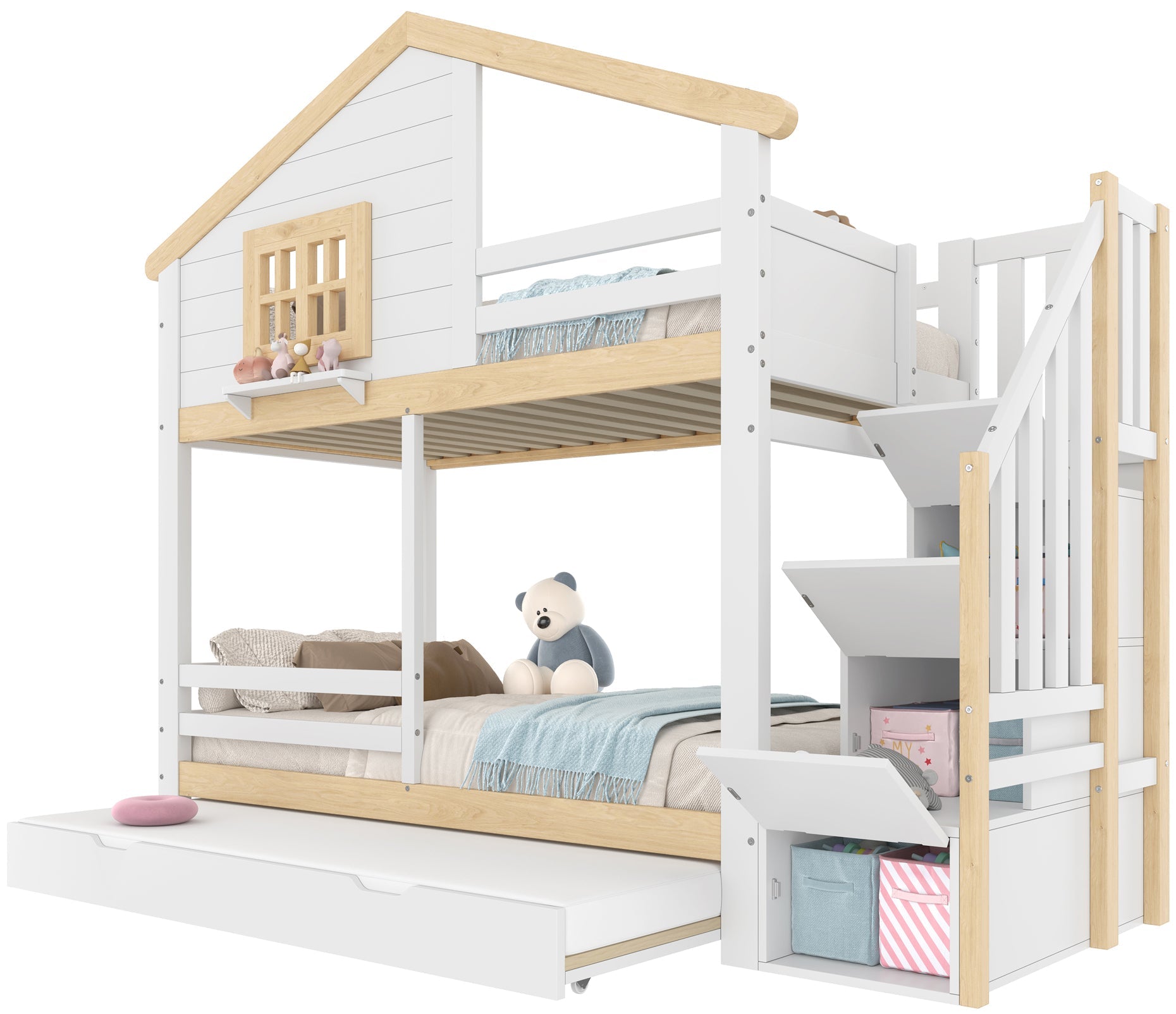 Logidon stapelbed 90x200 cm wit naturel uitschuifbed