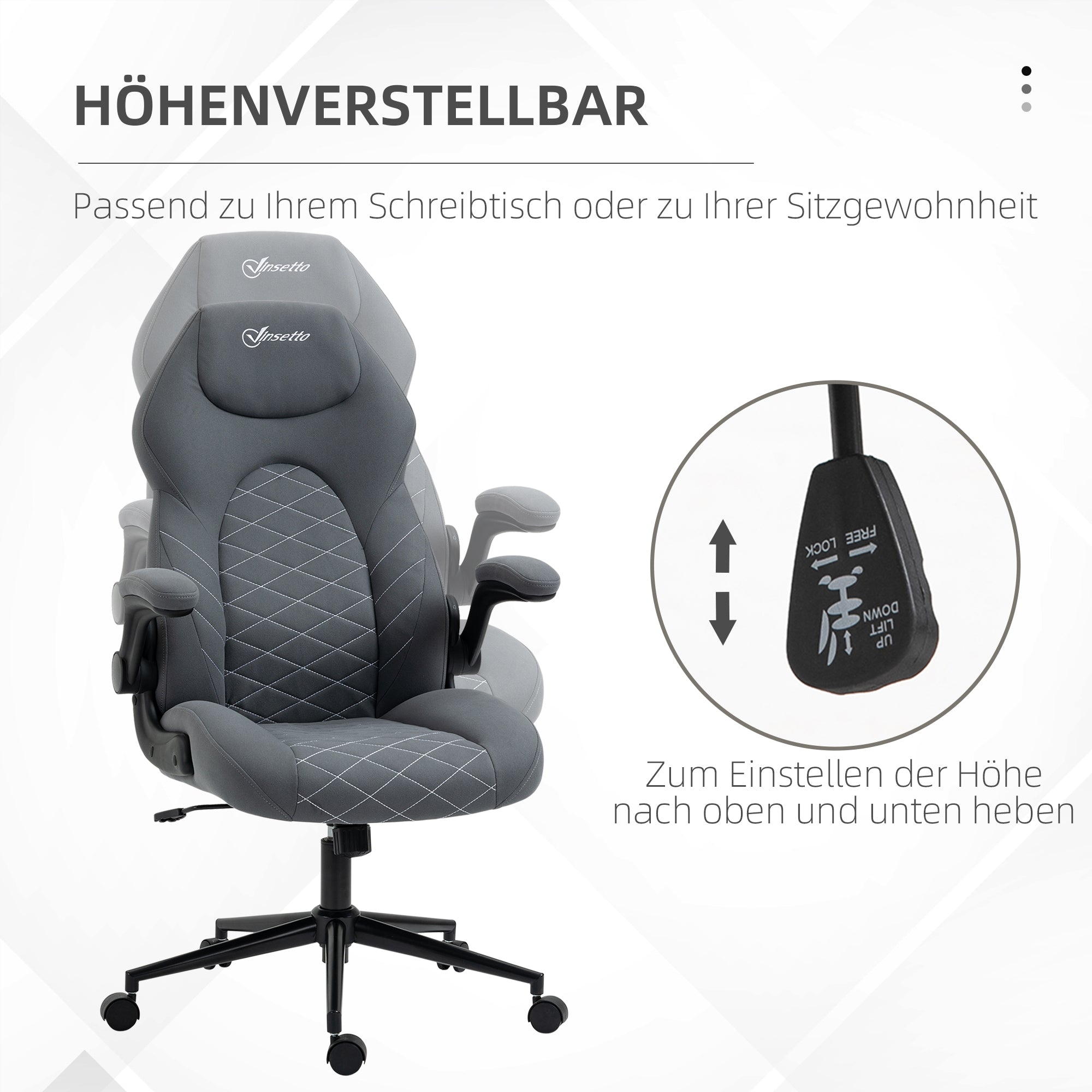 Logidon Vinsetto Ergonomische Bureaustoel Grijze Stof Met Schommelfunctie
