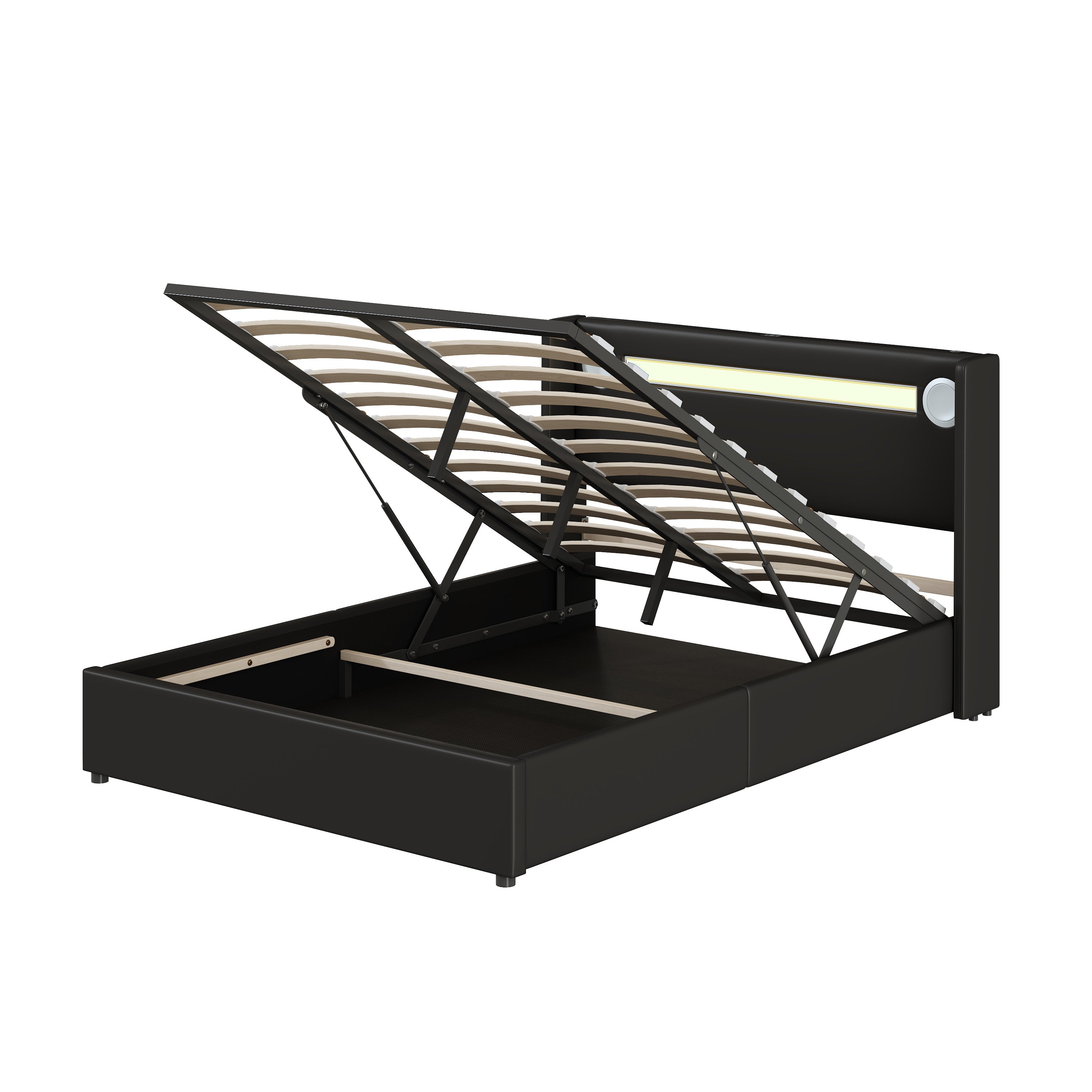 Logidon gestoffeerd bed 140x200 zwart met LED lichtstrip Bluetooth en USB