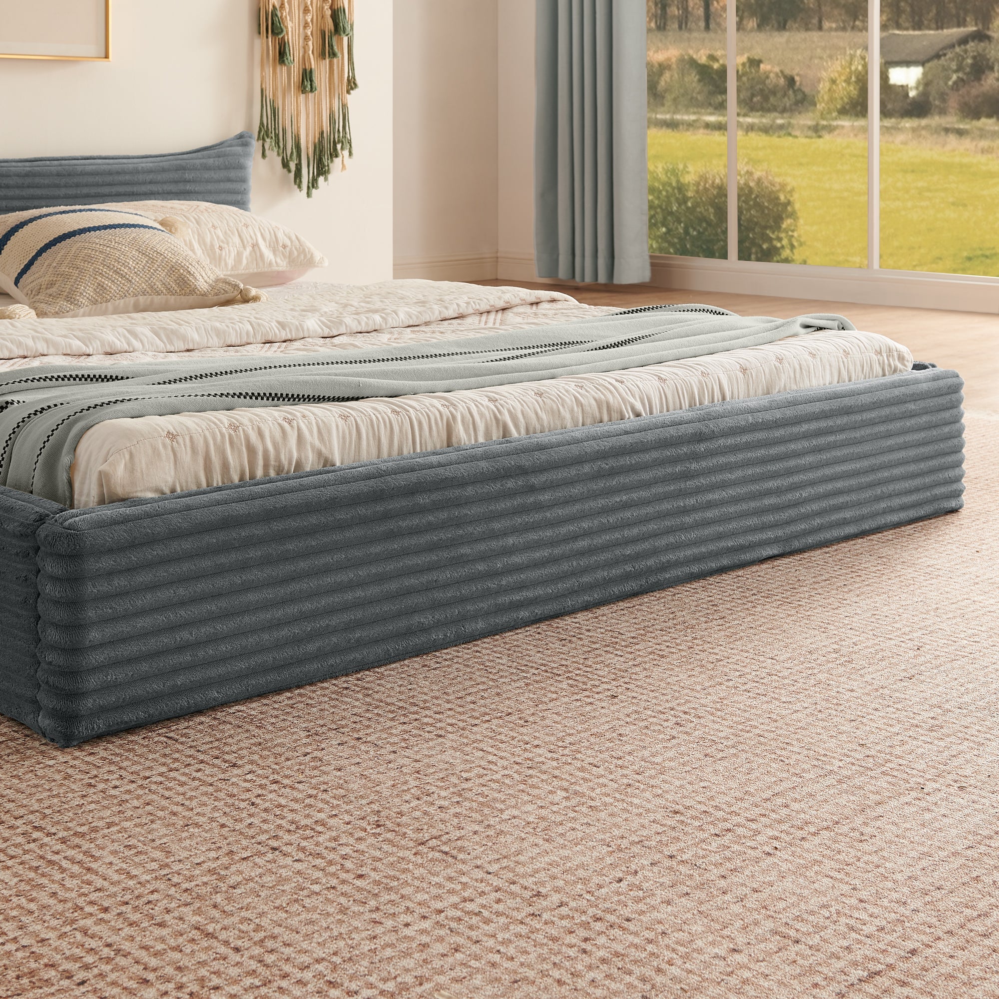 Logidon tweepersoonsbed 160x200 cm Donkergrijze chenille bekleding