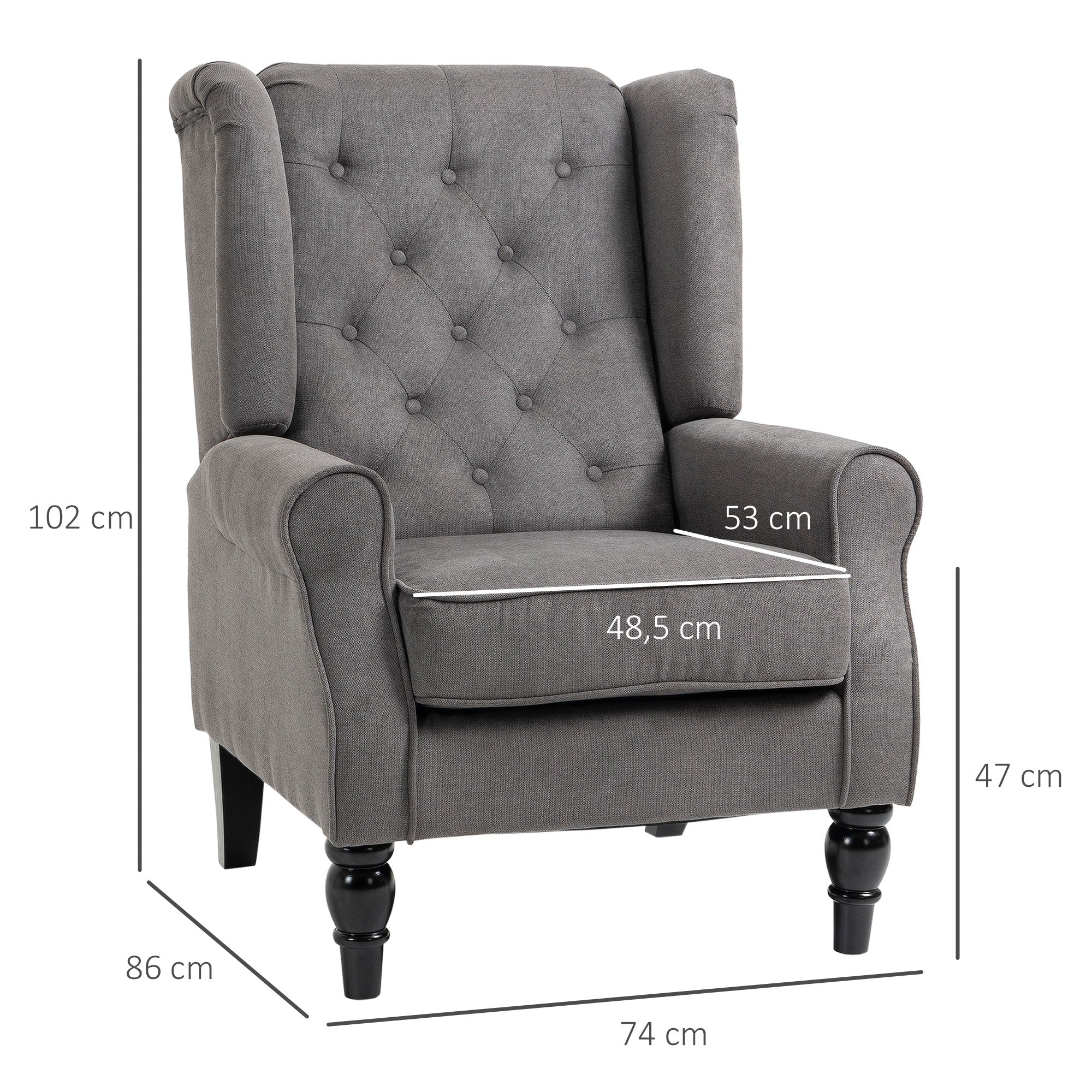 Logidon Wing Chair Met Tufting Donkergrijs 74x86x102 cm