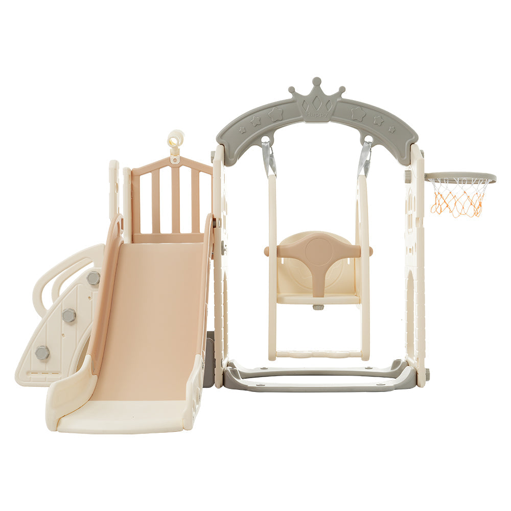 Logidon 5-in-1 kinderspeelset bruin antiek wit schommelglijbaan