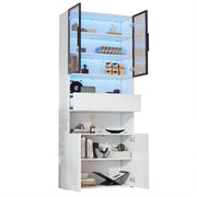 Logidon vitrinekast 70x30x200 cm witte LED glazen vitrinekast met lade