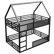 Logidon House stapelbed 140x200 met hekwerk en LED-licht zwart