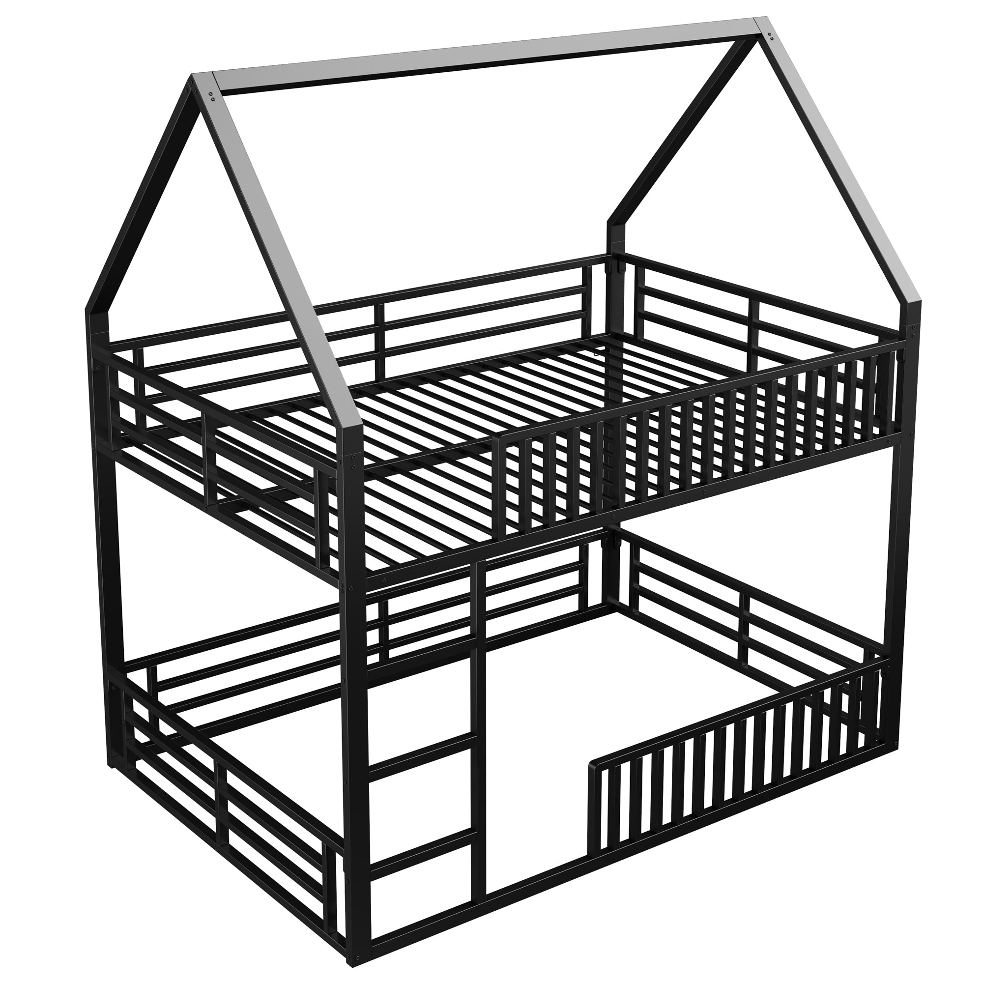Logidon House stapelbed 140x200 met hekwerk en LED-licht zwart