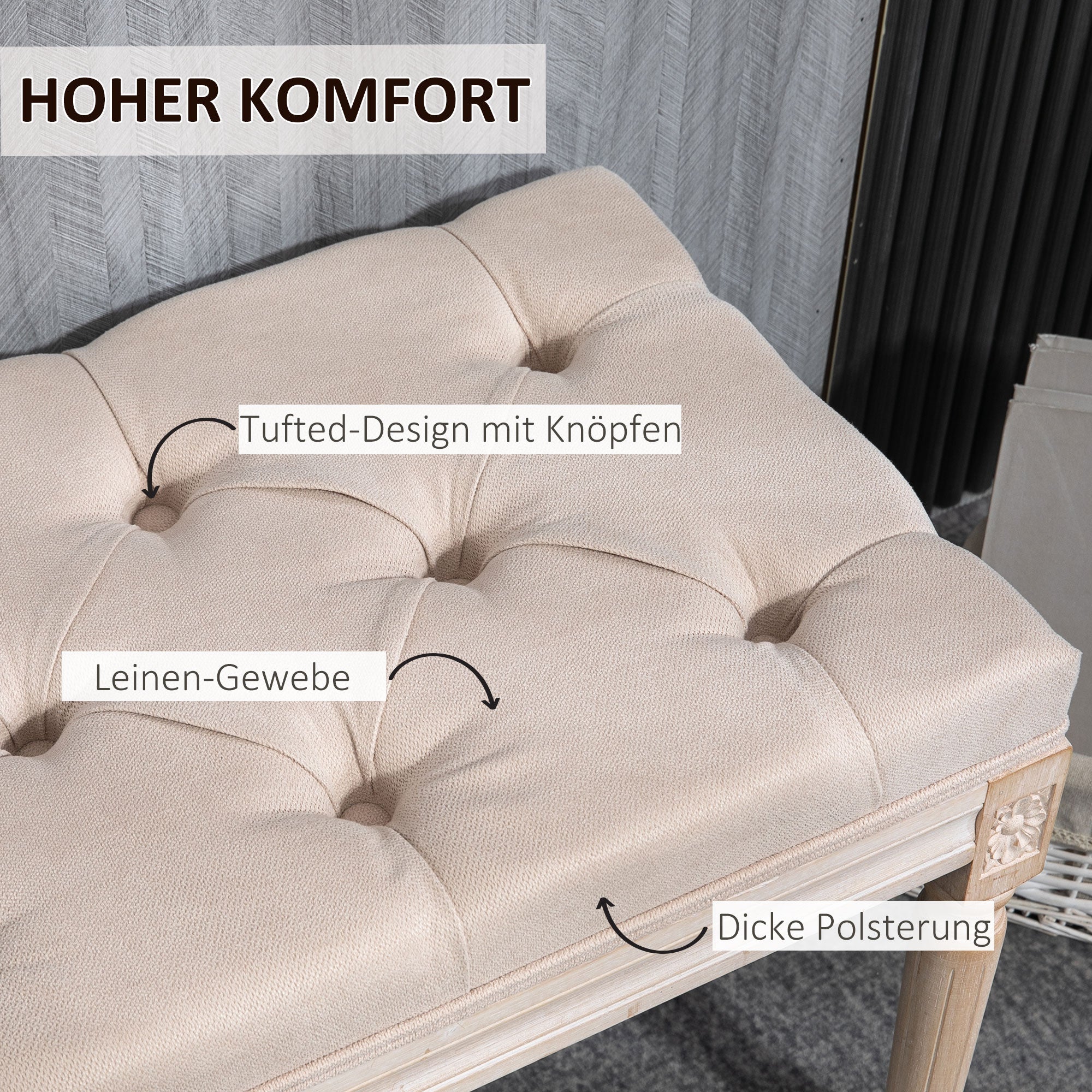 Logidon Vintage gestoffeerde bank beige 80x40x43 cm met knoopdetails