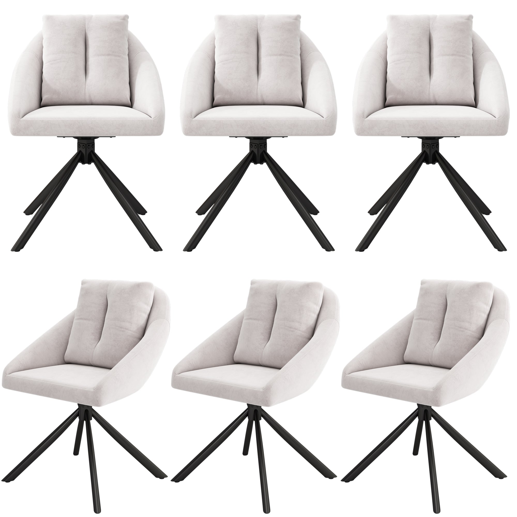 Logidon Velvet Dining Chair Beige Set of 6 Swivel Chairs Ergonomic