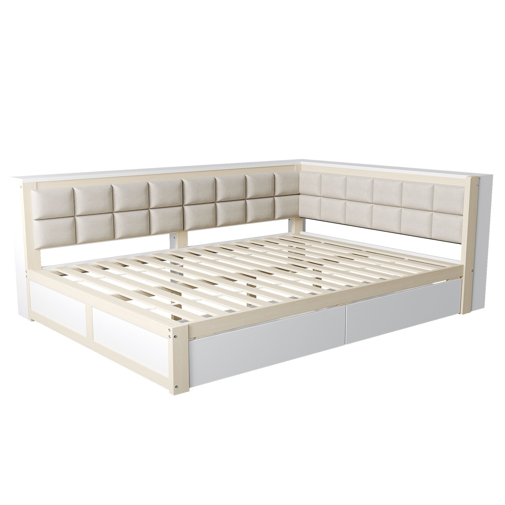 Logidon slaapbank 140x200 met rugleuning en opbergruimte naturel hout