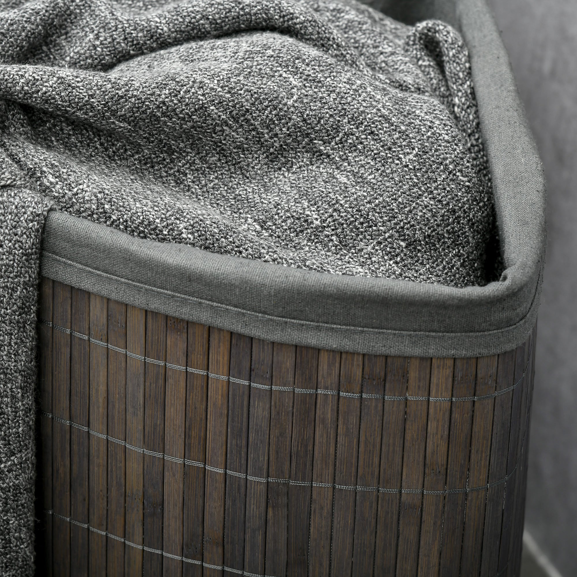 Logidon Vierkante Bamboe Wasmand 55L Grijs 38x38x57 cm Met Deksel Binnenzak