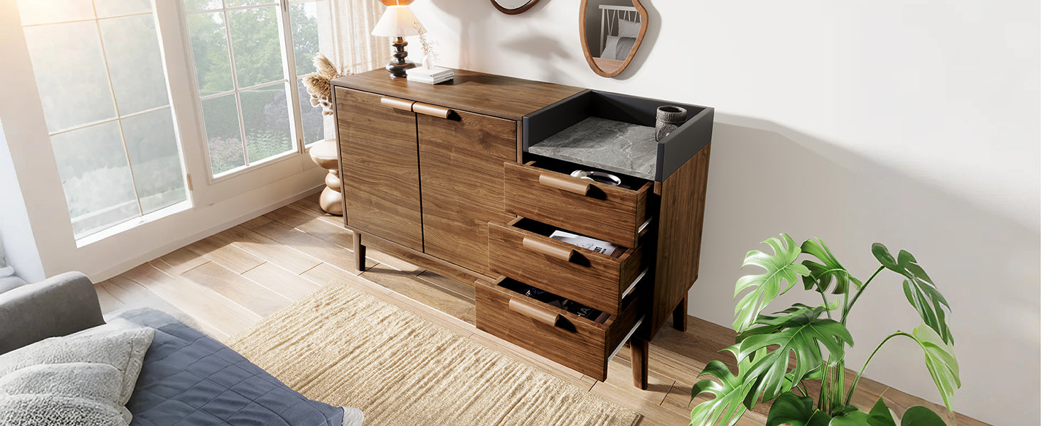 Logidon woonkamer ladekast eiken decor marmerlook blad 3 lades