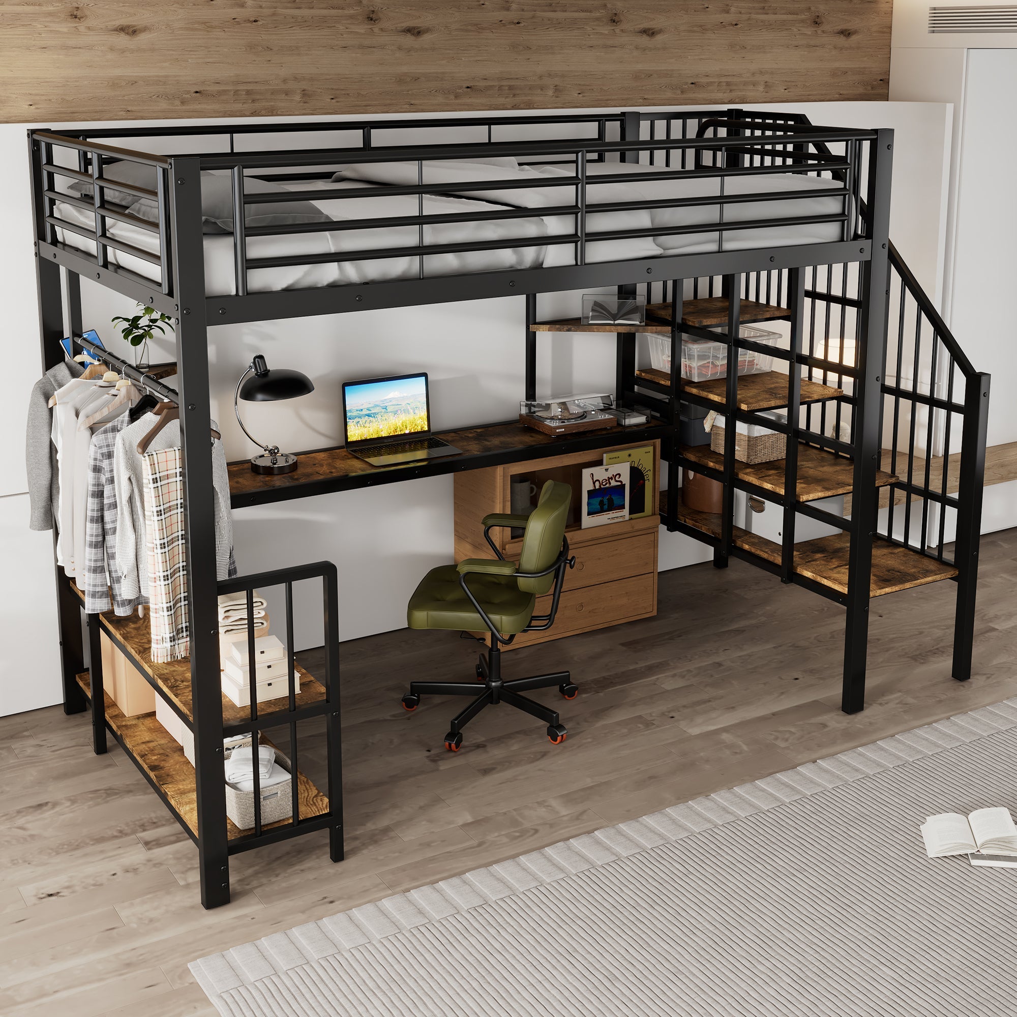 Logidon hoogslaper 120x200 zwart met ladder en oplaadpoort