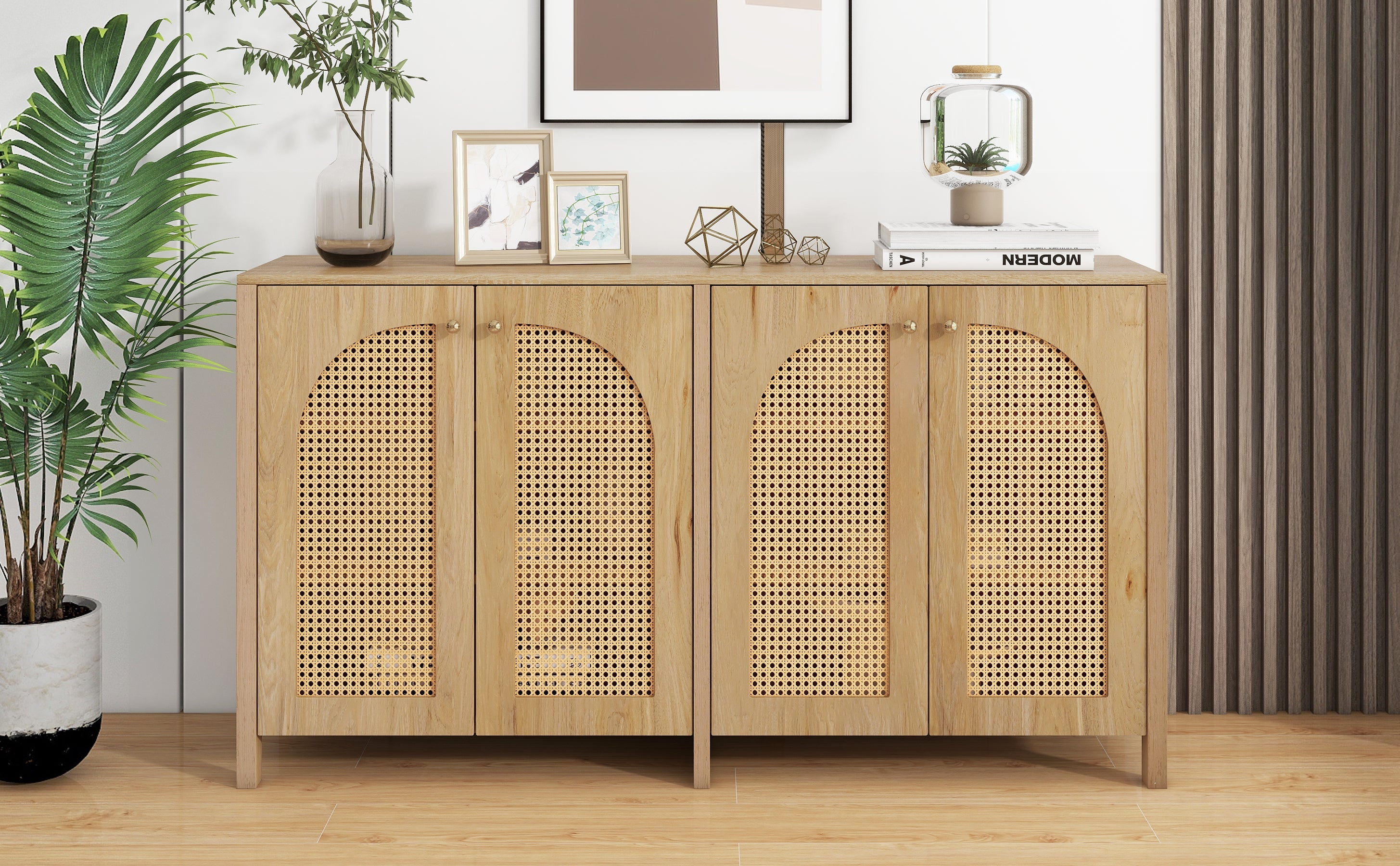 Logidon Dressoir 145x40x80 cm met vier rotan deuren natuurlijk hout
