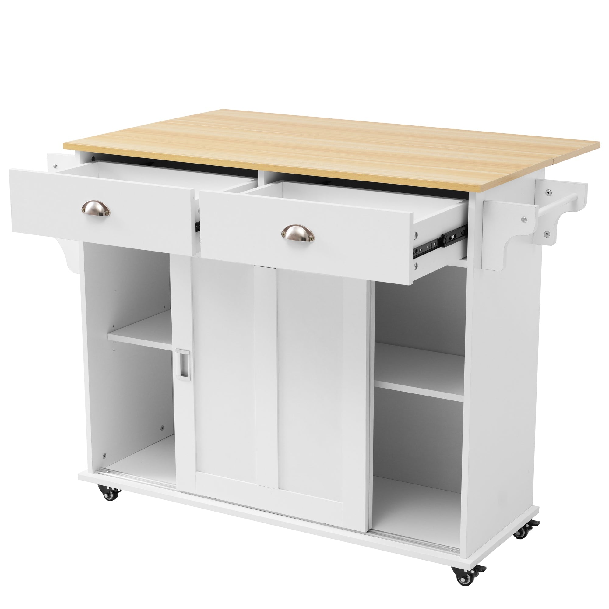Logidon Dining Room Trolley Sideboard with Folding Table White/Natural Wood