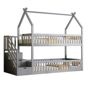 Logidon Bunk Bed 90x200 Gray With Roof Safety Stairs Storage Space