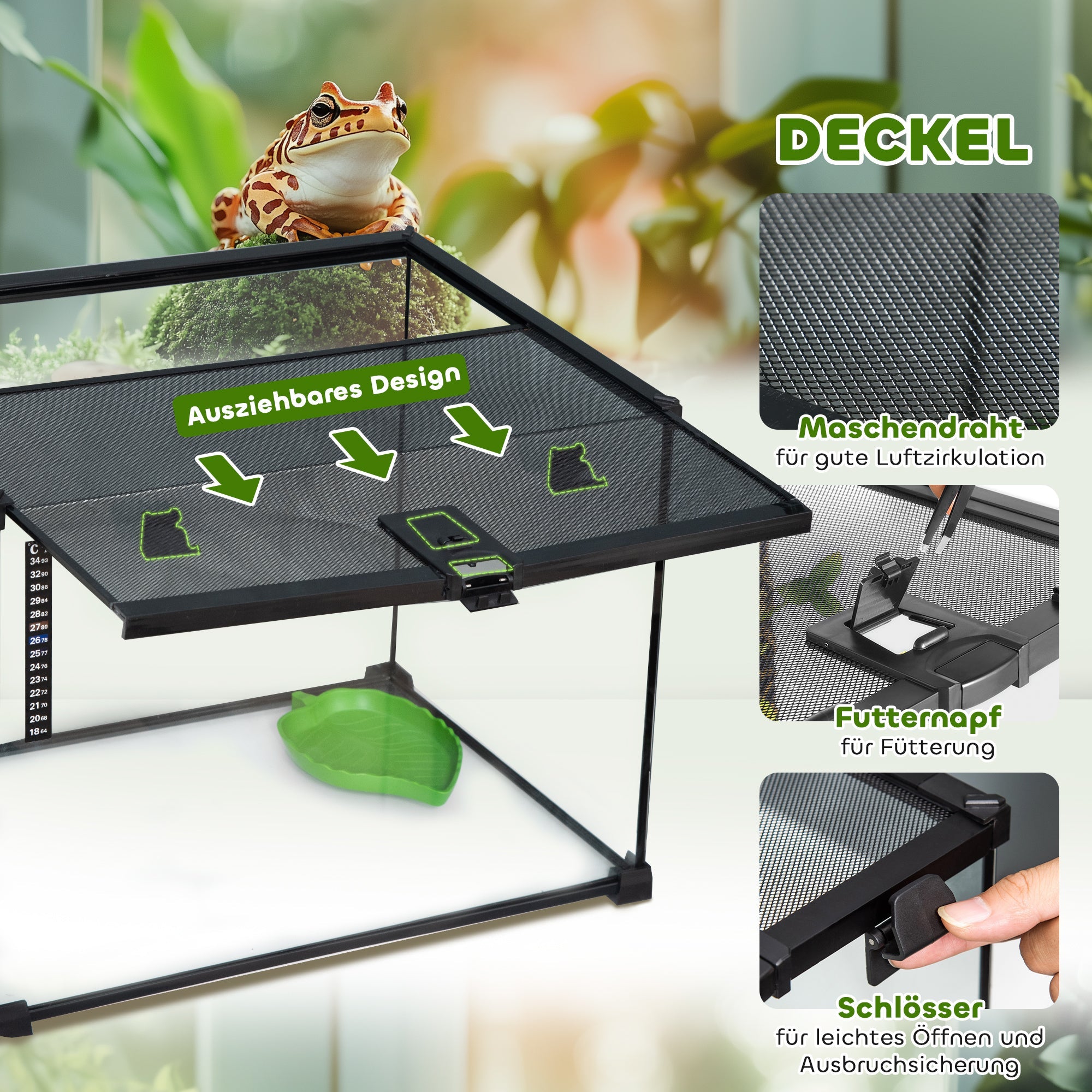 Logidon glazen terrarium 50x30x35 cm met voederopening zwart