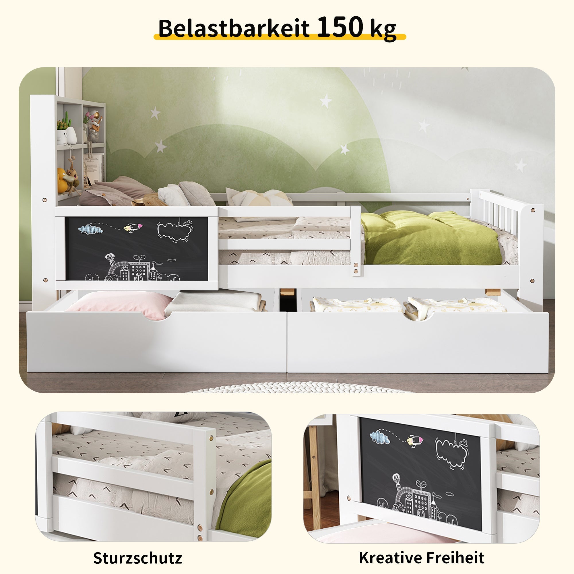 Logidon Kinderbed met Laden en Plank 90x200 cm Wit