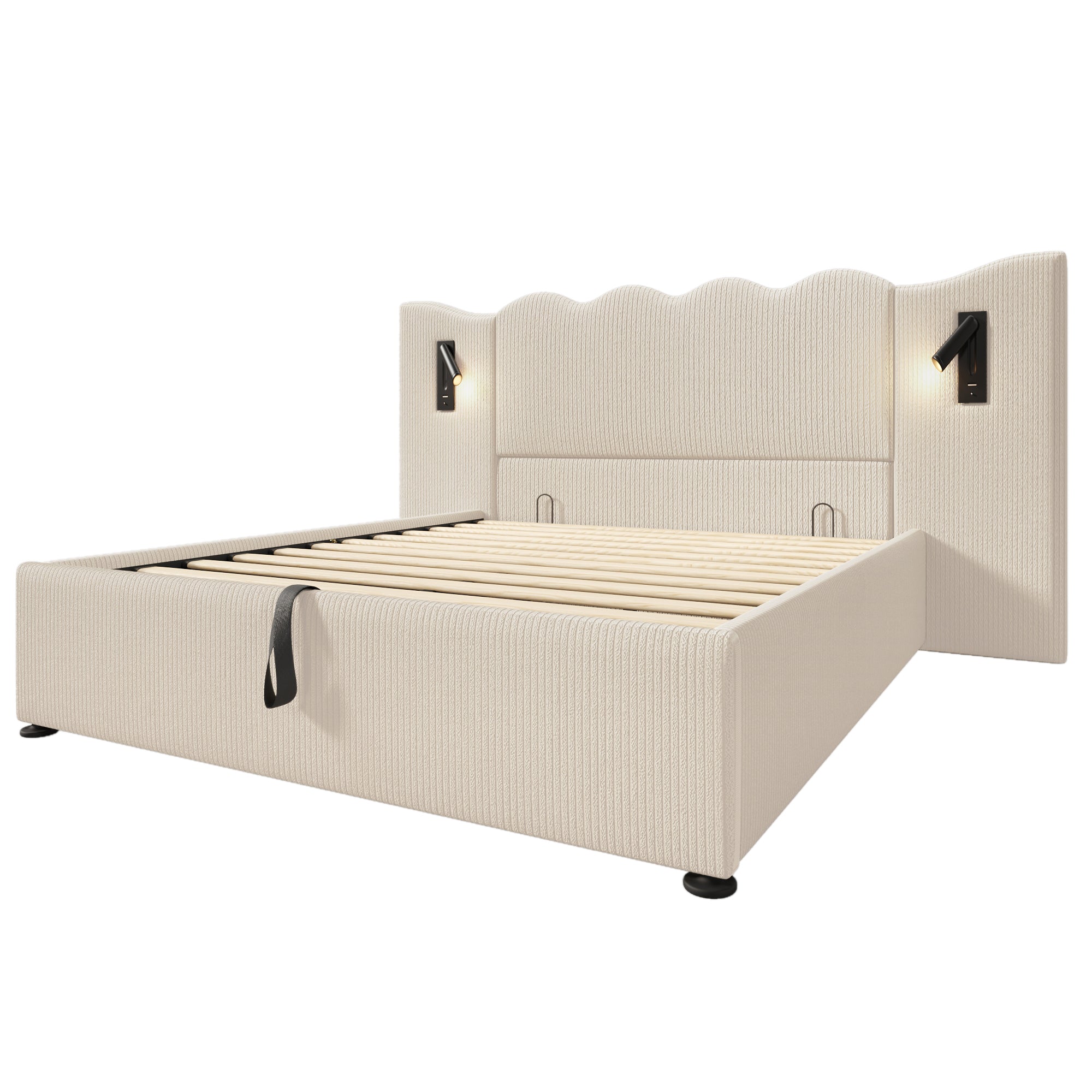 Logidon upholstered bed 160x200 beige with reading lamp USB charging function