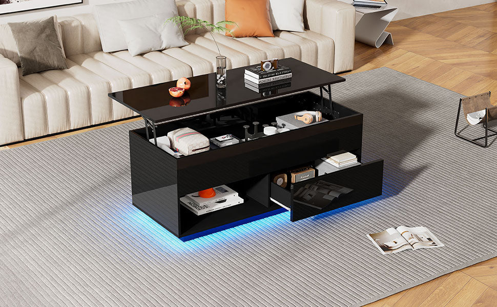 Logidon hoogglans salontafel 100x50x55 cm zwart LED-verlichting