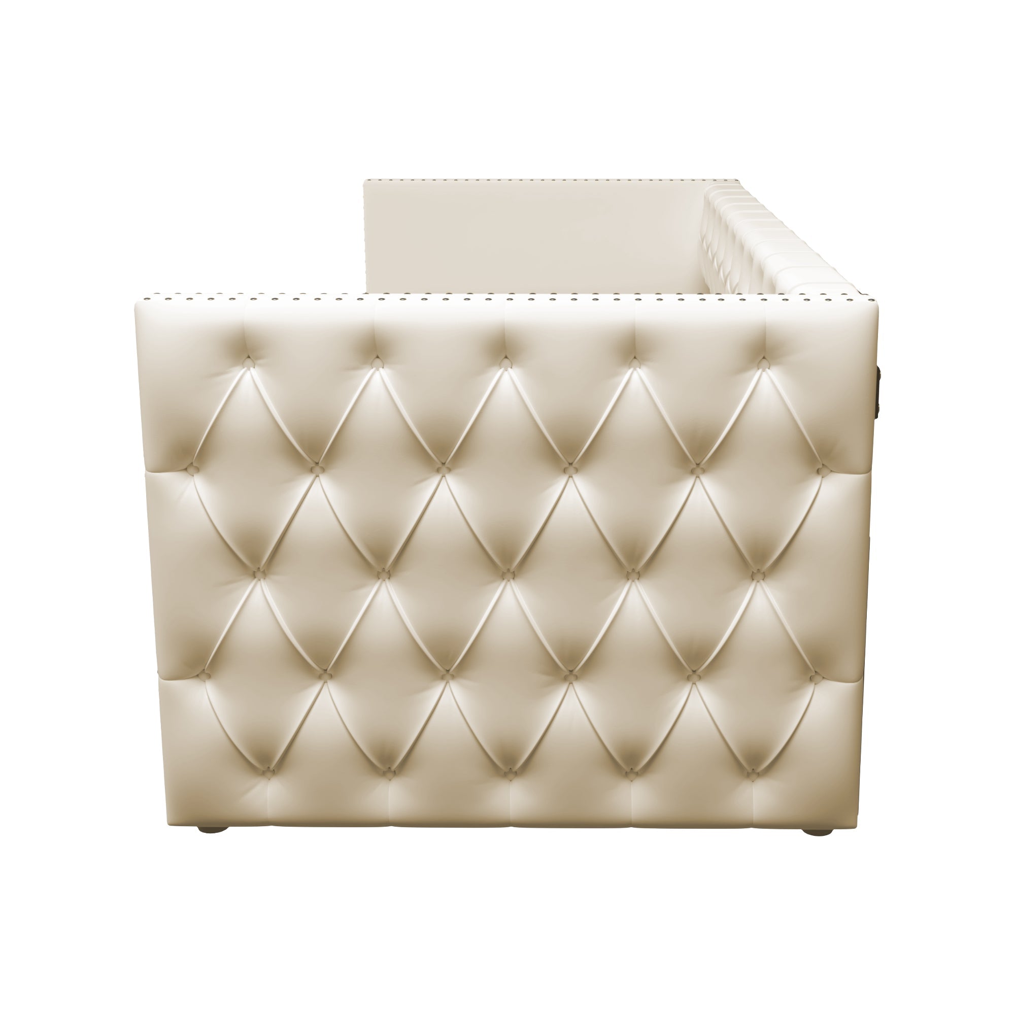 Logidon gestoffeerd bed slaapbank 90x200 beige fluwelen lattenbodem