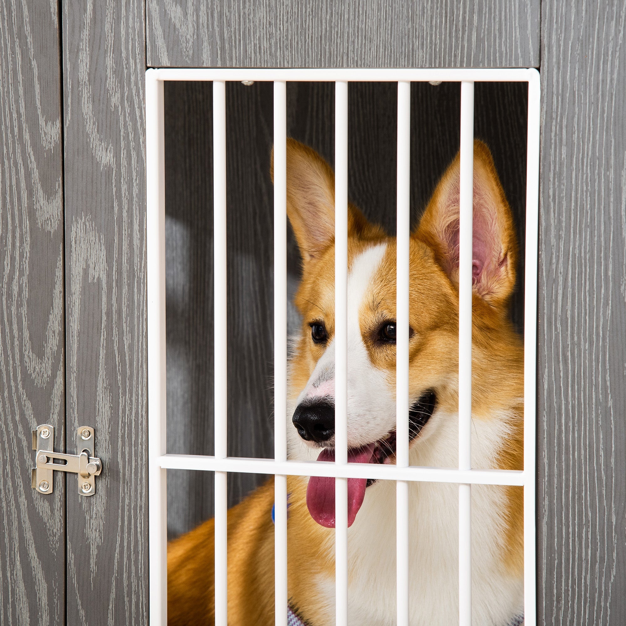 Logidon Hondenkennel Hout Grijs Wit Transportbox Tafelkussen 85x55x75