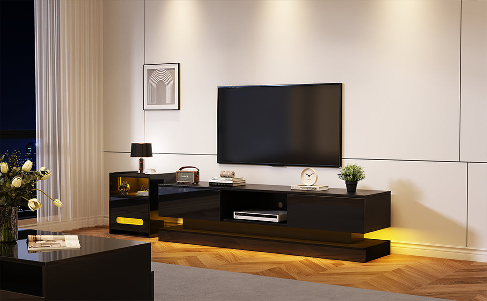 Logidon Zwart Hoogglans TV-meubel 160 CM Met LED 2 Laden