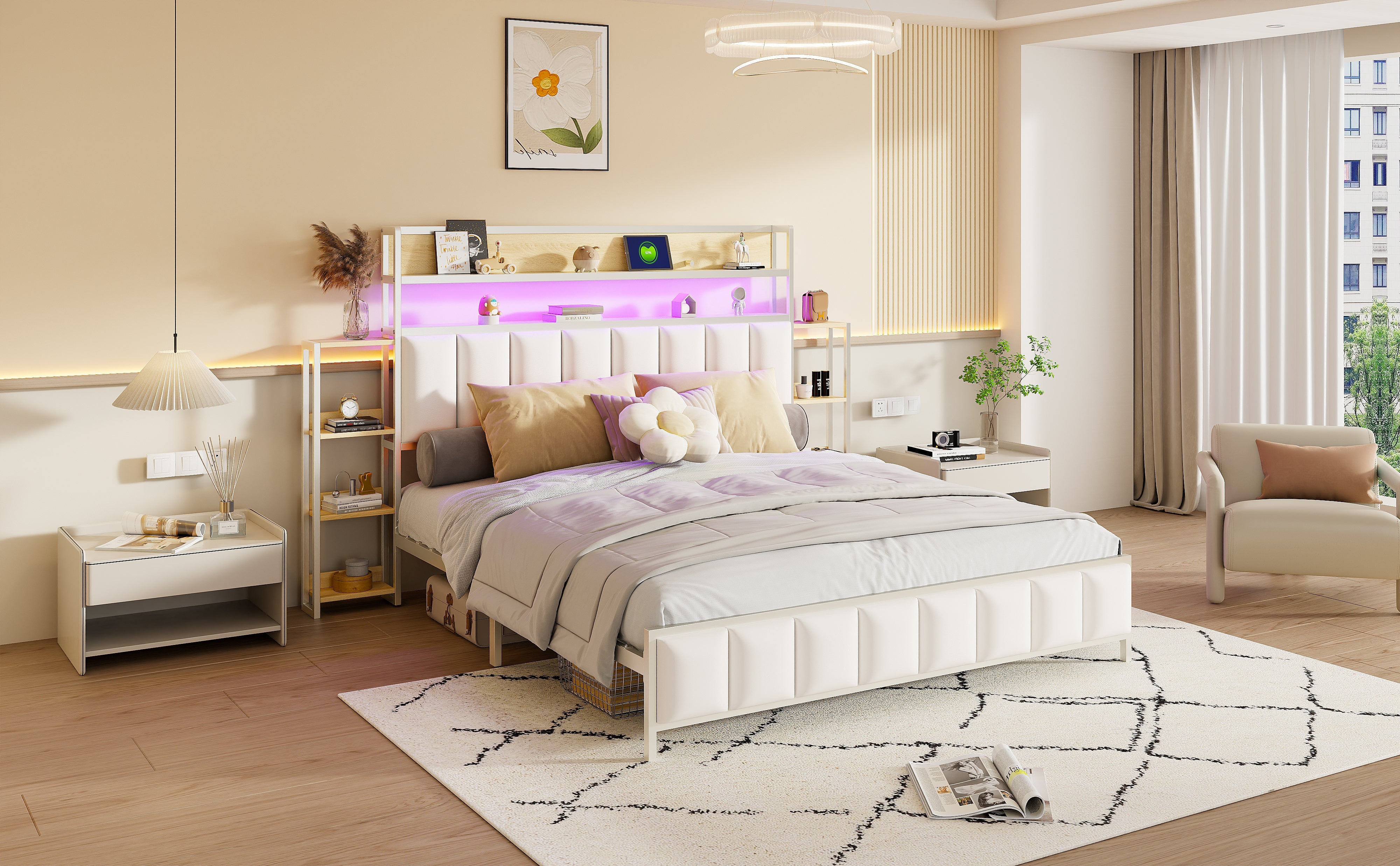 Logidon gestoffeerd bed 160x200 cm wit kunstleer met LED-verlichting