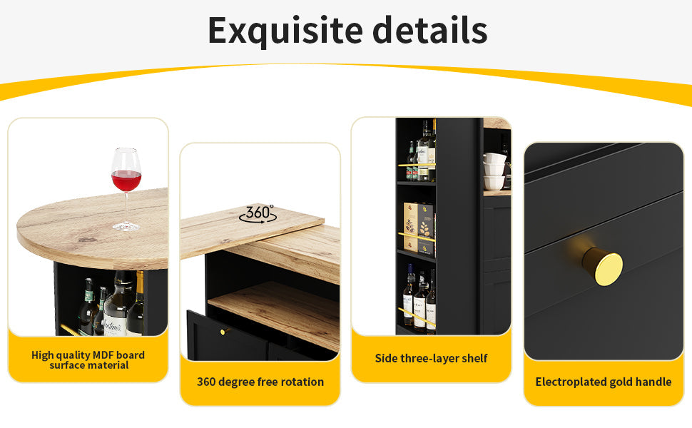 Logidon 360 graden draaibare eetbar zwart 138 cm - 4 lades