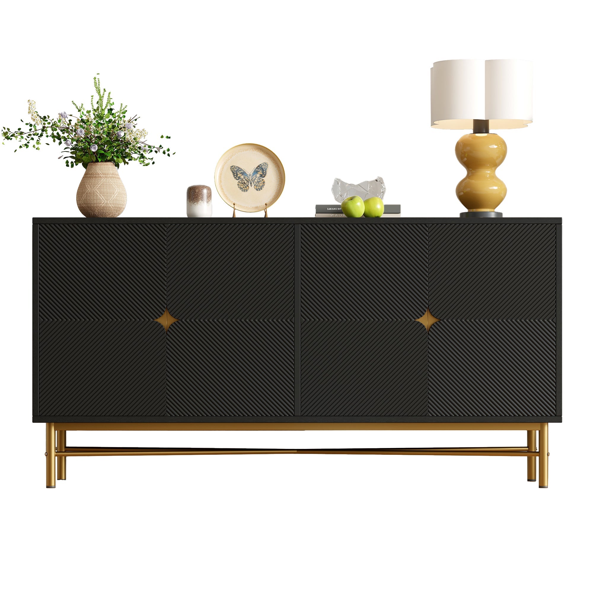 Logidon dressoir luxe structuur 160×40×82 cm zwarte hoogglans poten