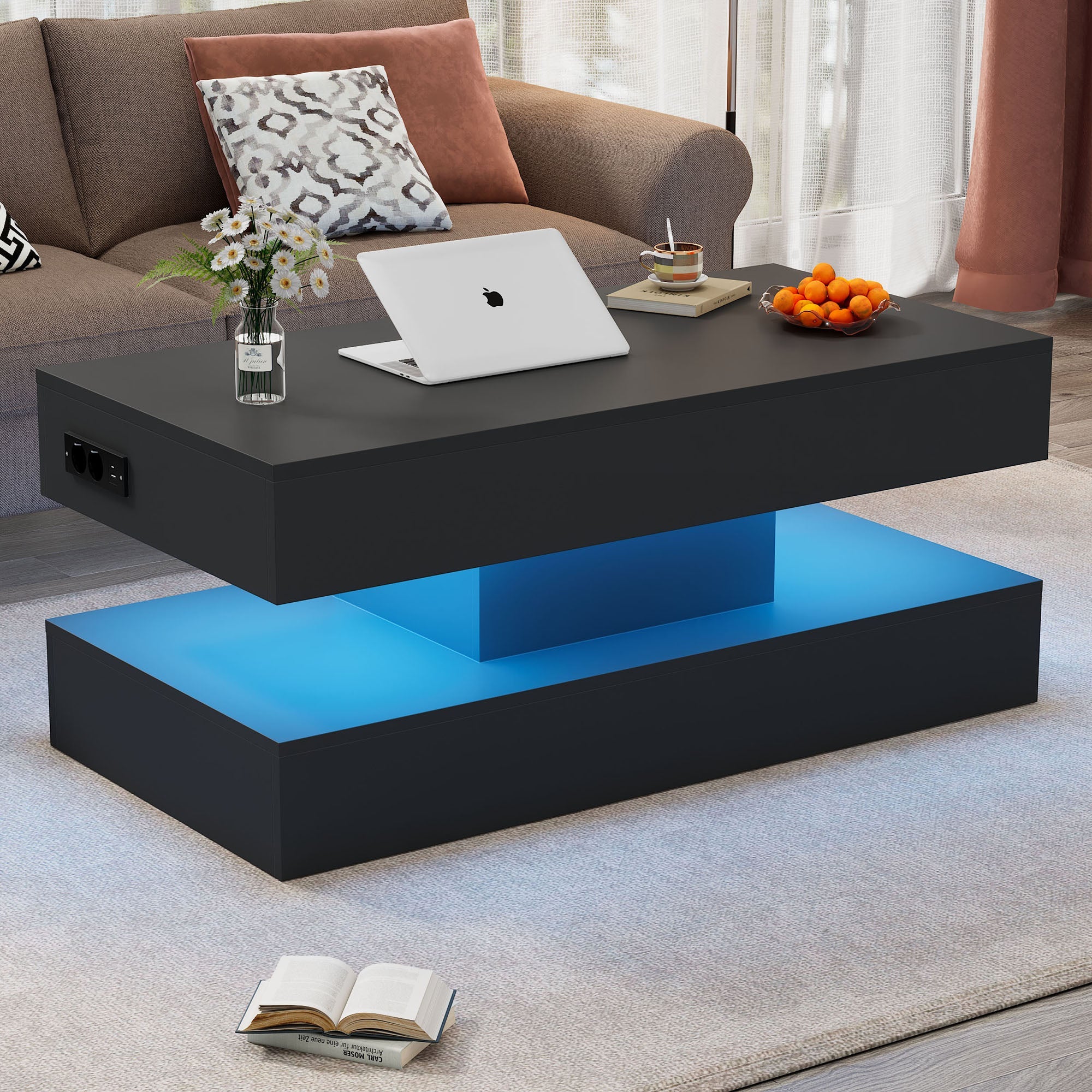 Logidon LED Salontafel met verborgen opbergruimte 100x50 cm Zwart