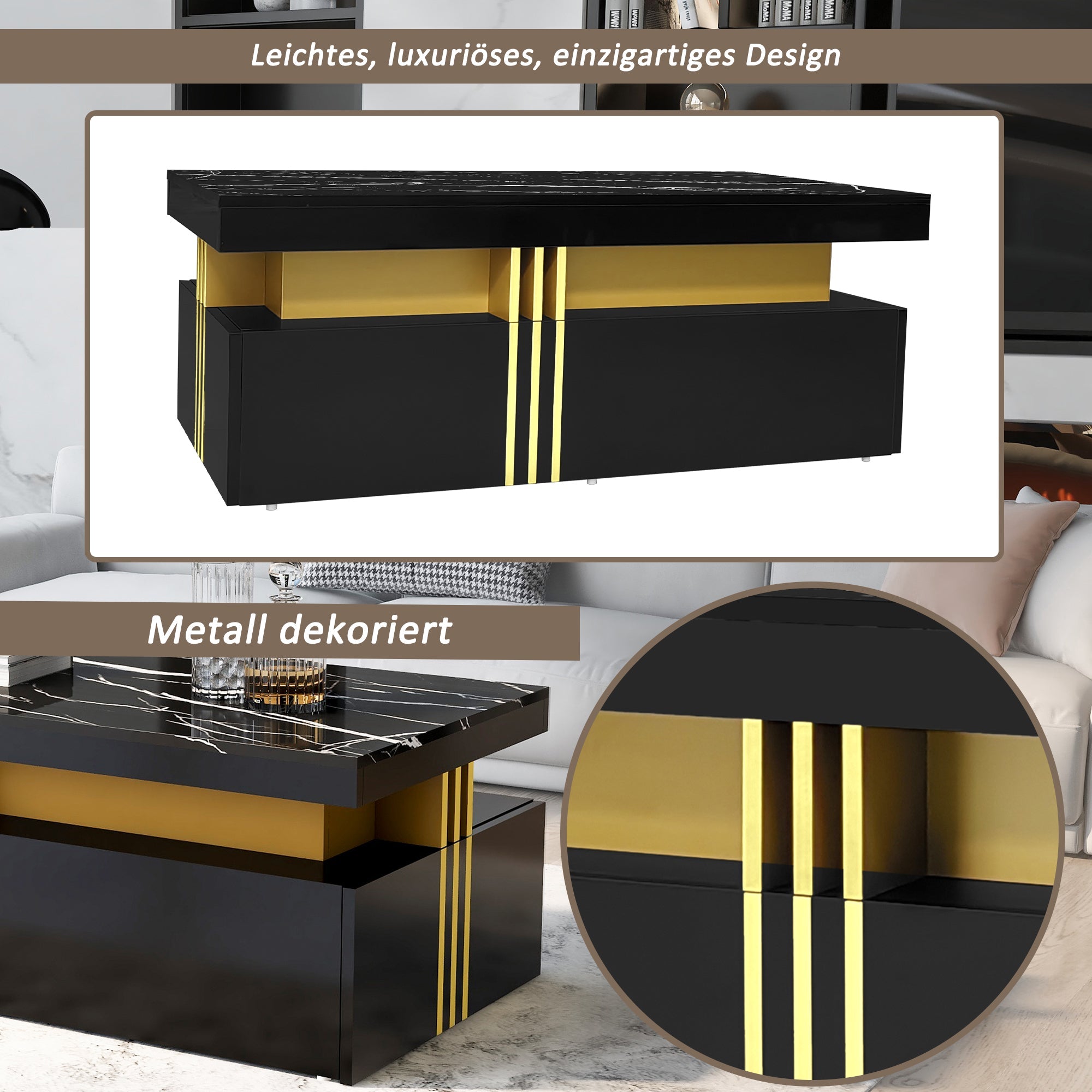 Logidon Moderne Rechthoekige Salontafel Met Hoogglans Blad 100x50 cm