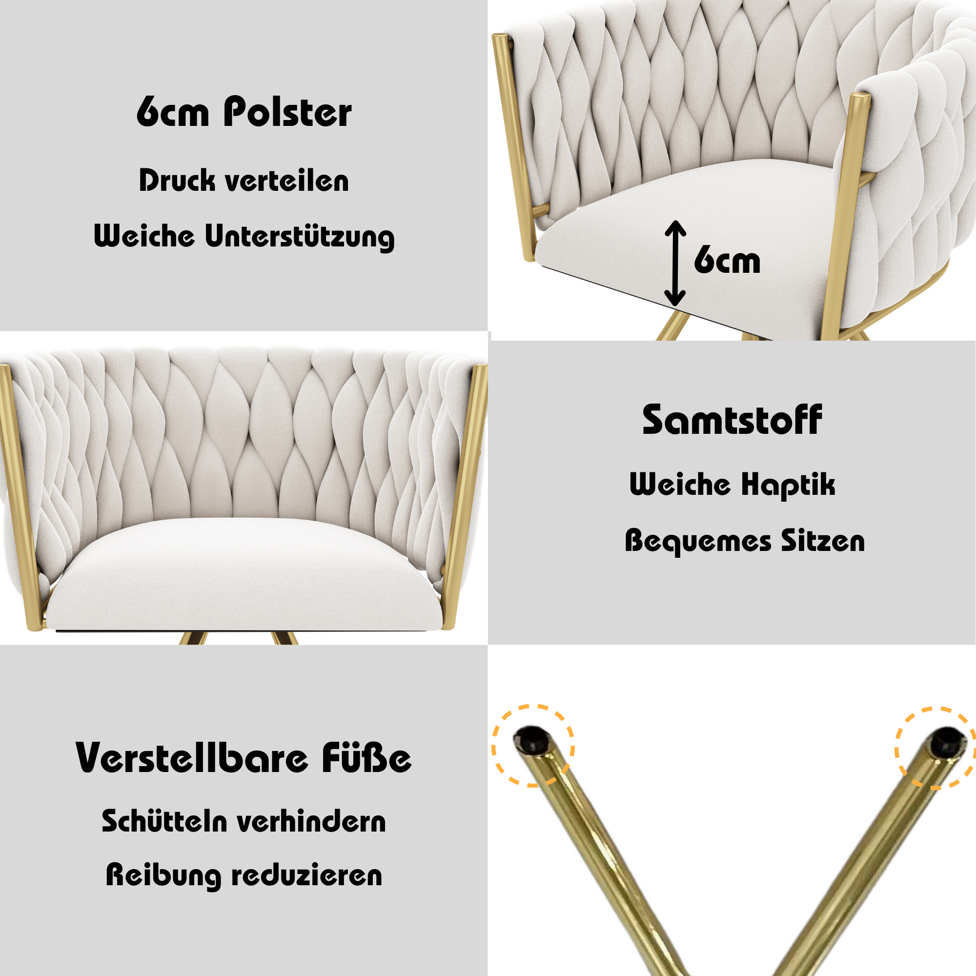 Logidon fluwelen eetkamerstoel beige goud set van 6 draaistoelen met metalen poten