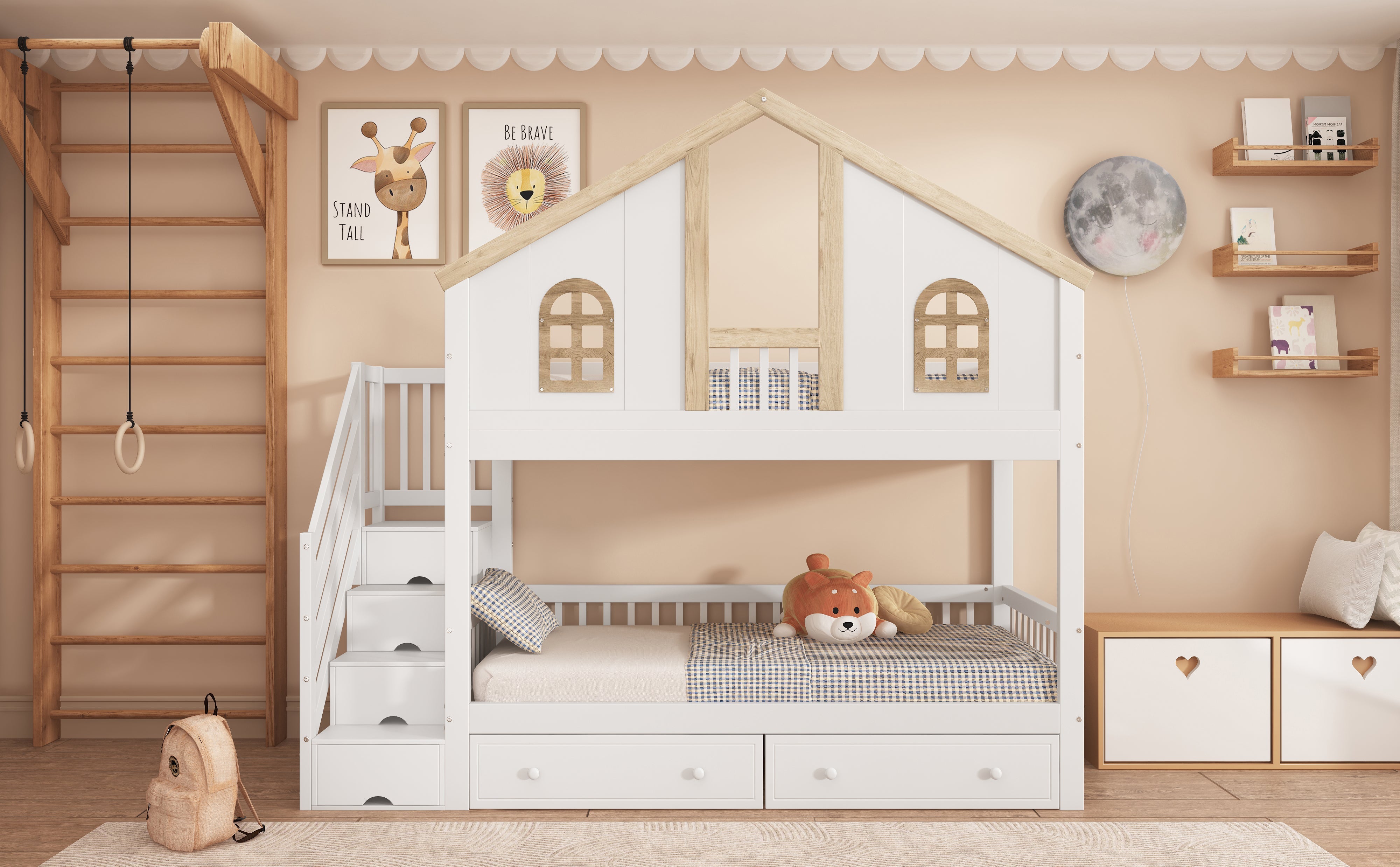 Logidon stapelbed kinderbed wit naturel 90x200 cm met raam