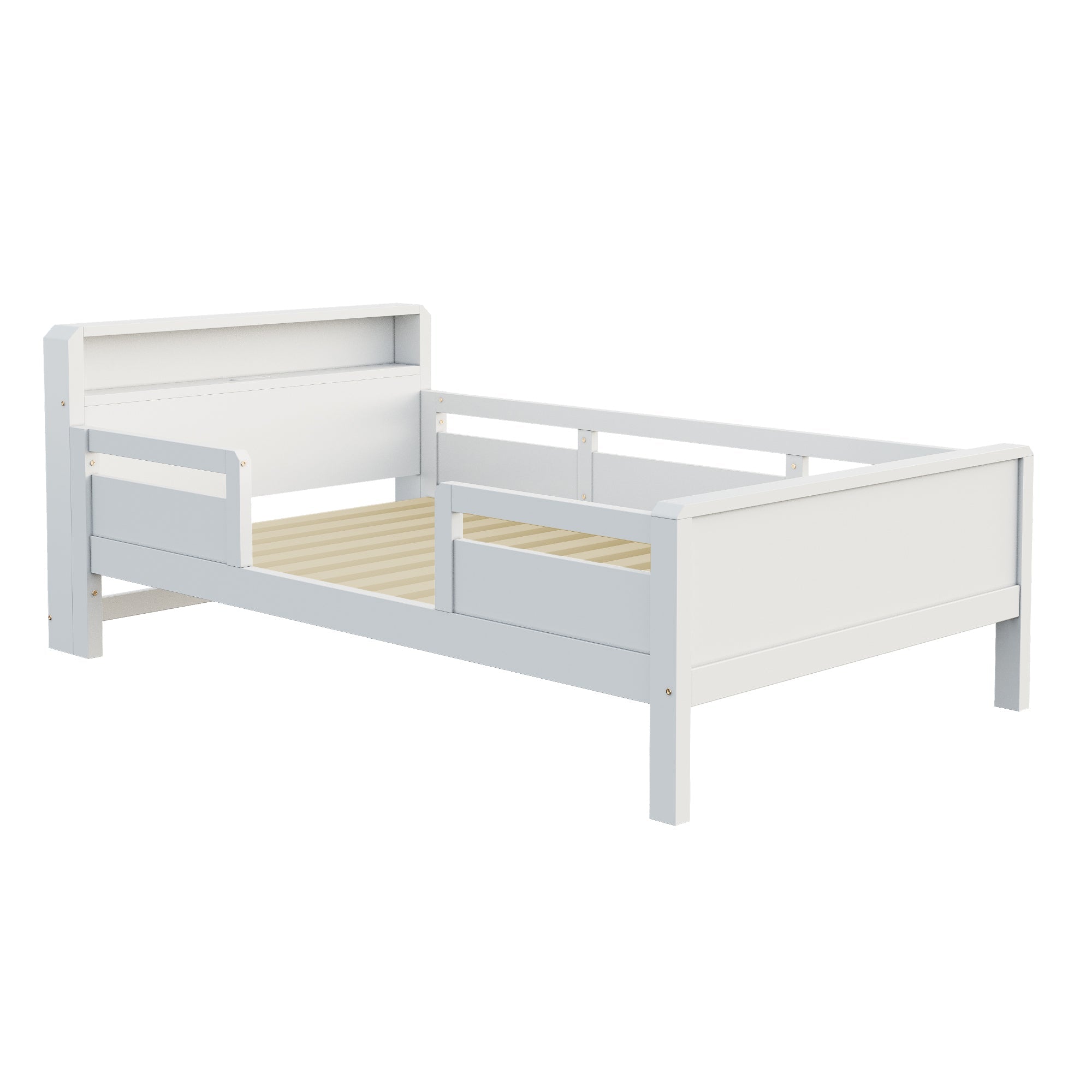 Logidon houten bed 90x200 cm USB C oplaadpunt LED hoofdbordplank wit