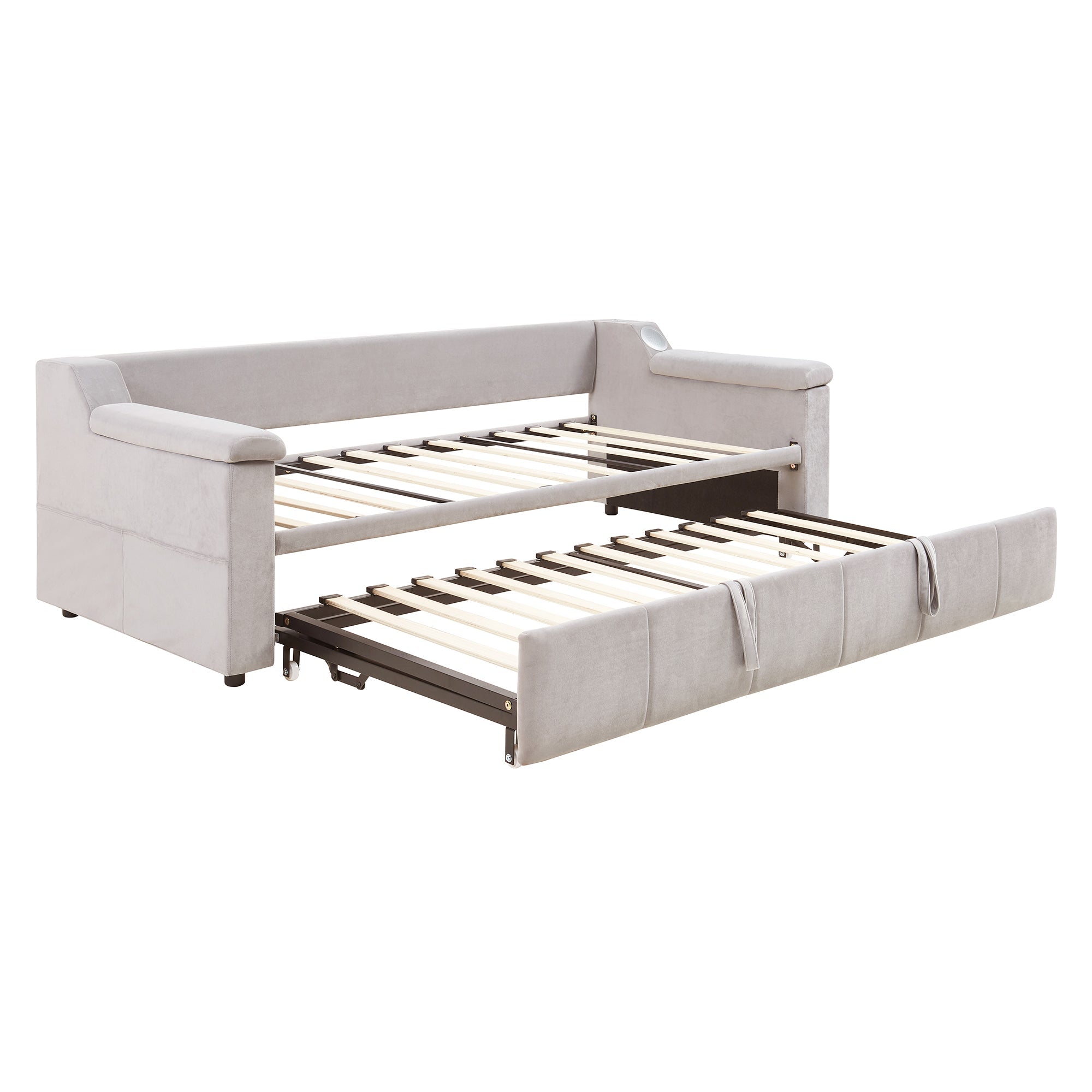 Logidon slaapbank gestoffeerd bed 90/180x190 beige fluweel Bluetooth