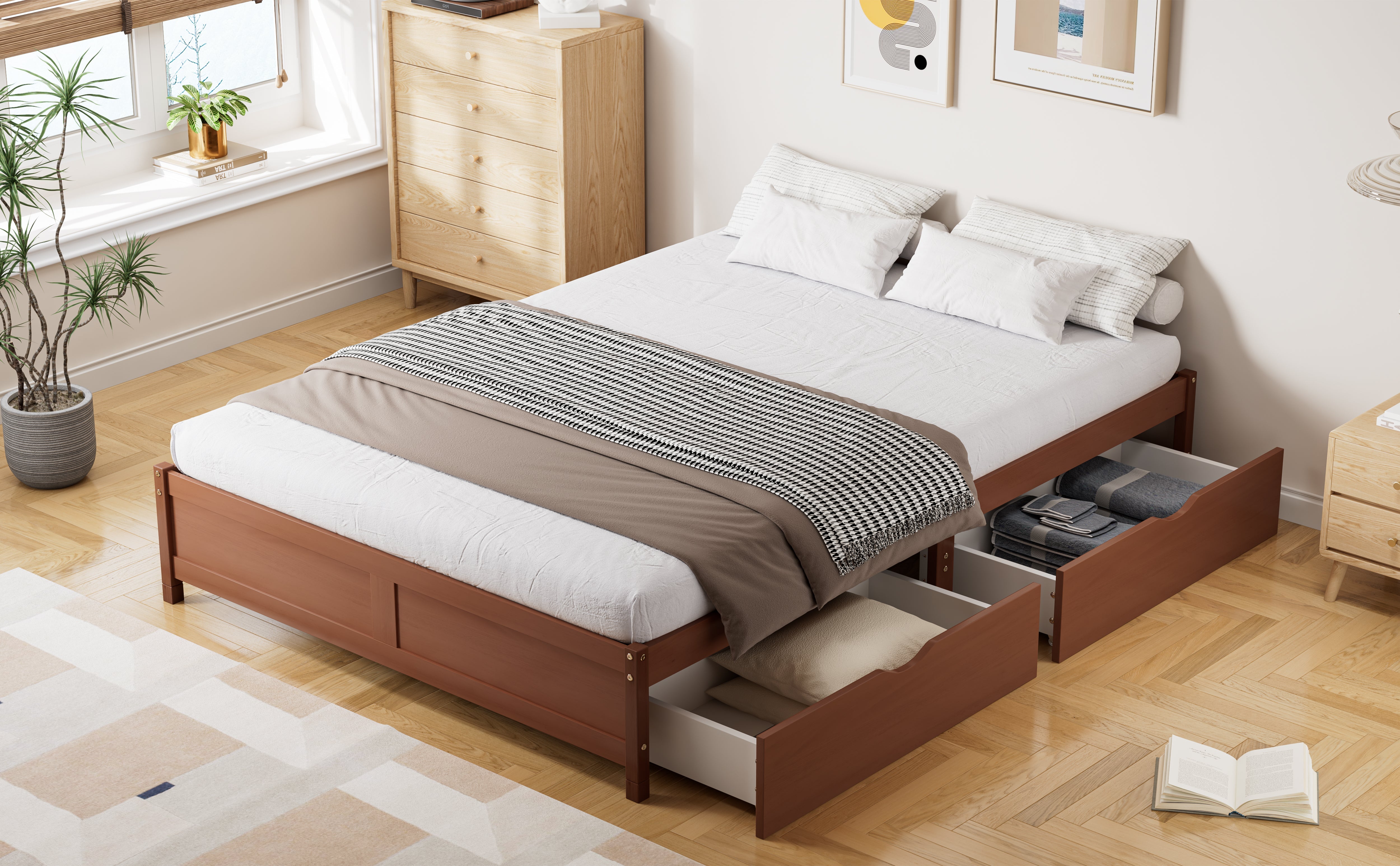 Logidon Kinderbed Vintage Hout Roodbruin 140x200 cm met twee lades