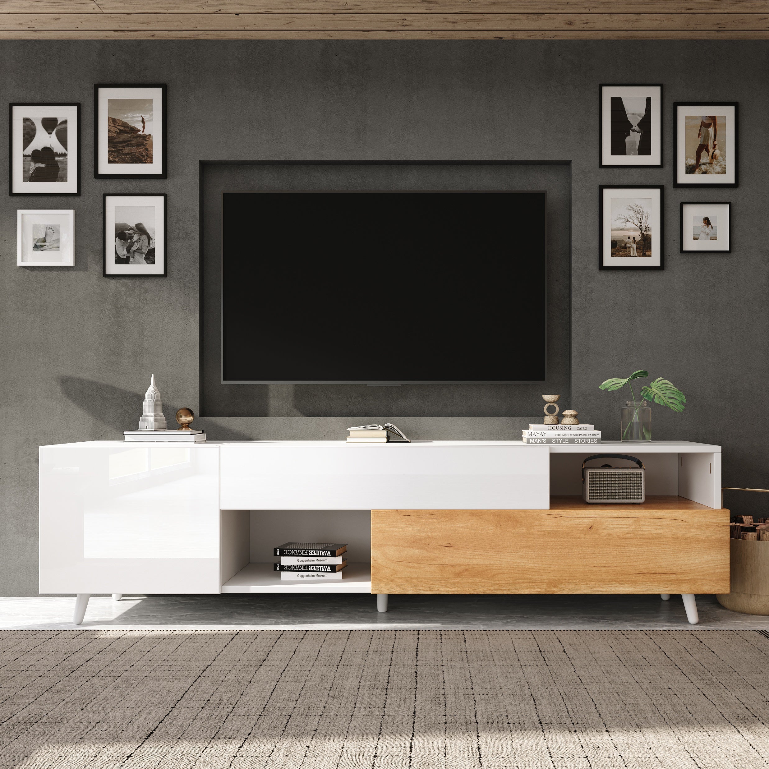 Logidon TV-meubel 180x38x50 cm witte houtlook deur en lade